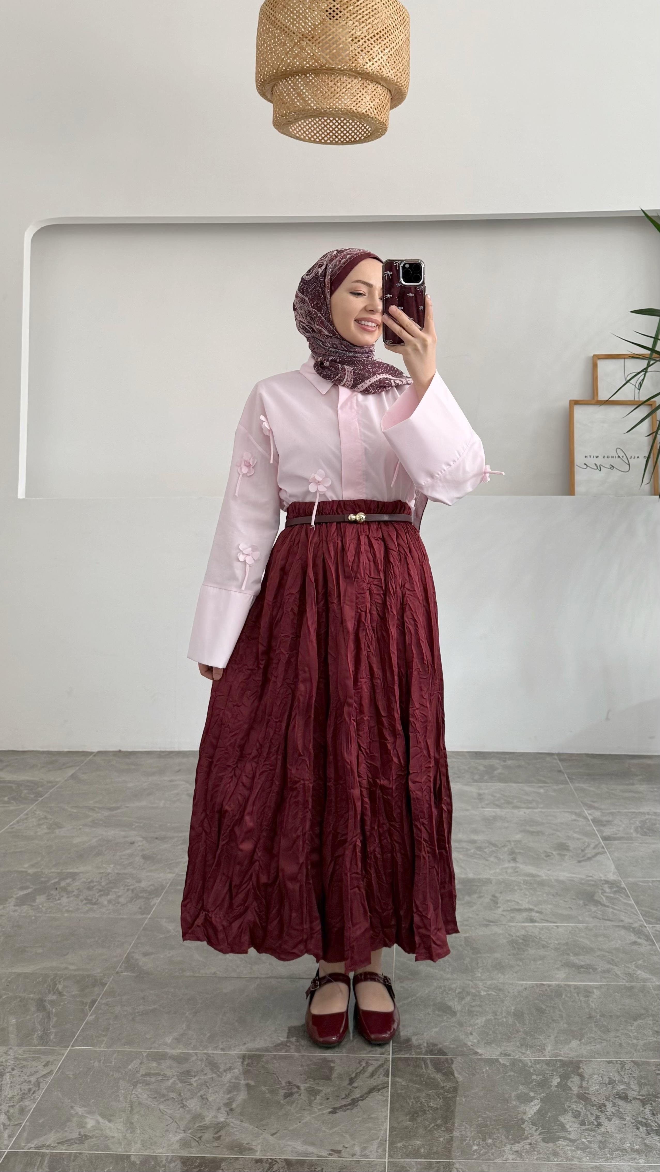 Bahar Çiçekli Pembe Gömlek