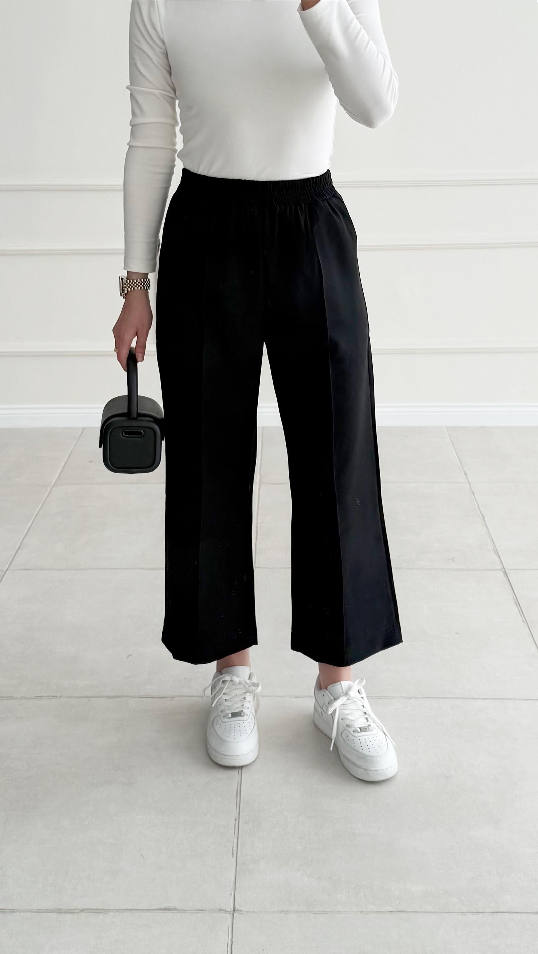 Belso Çimalı Krep Siyah Pantolon