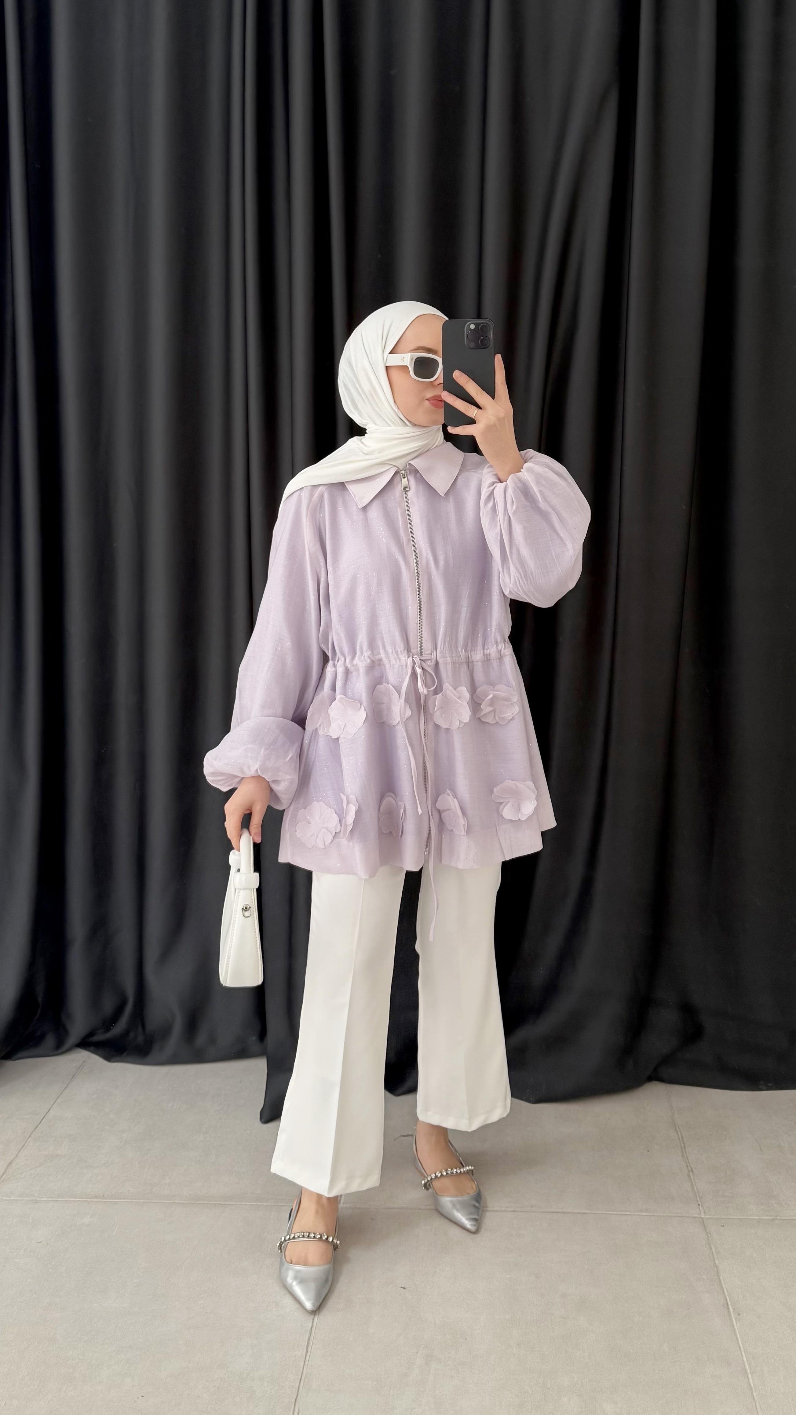 Brook Simli Balon Kol Mor Ceket