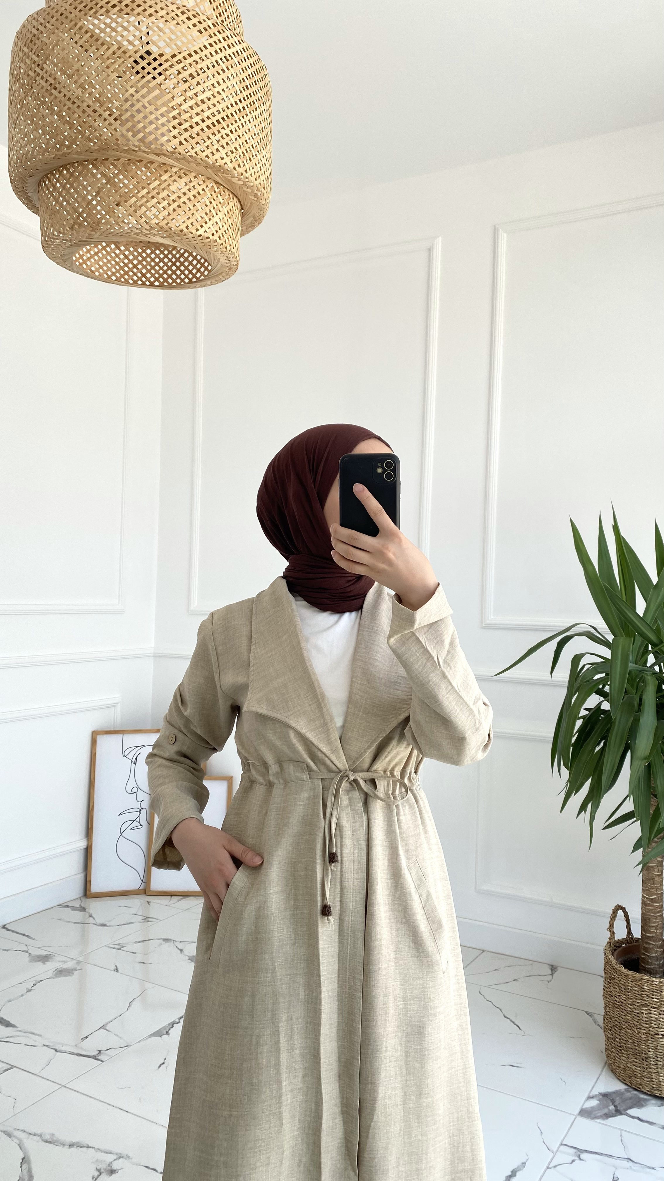 Cayla Krem Bağlamalı Uzun Kap