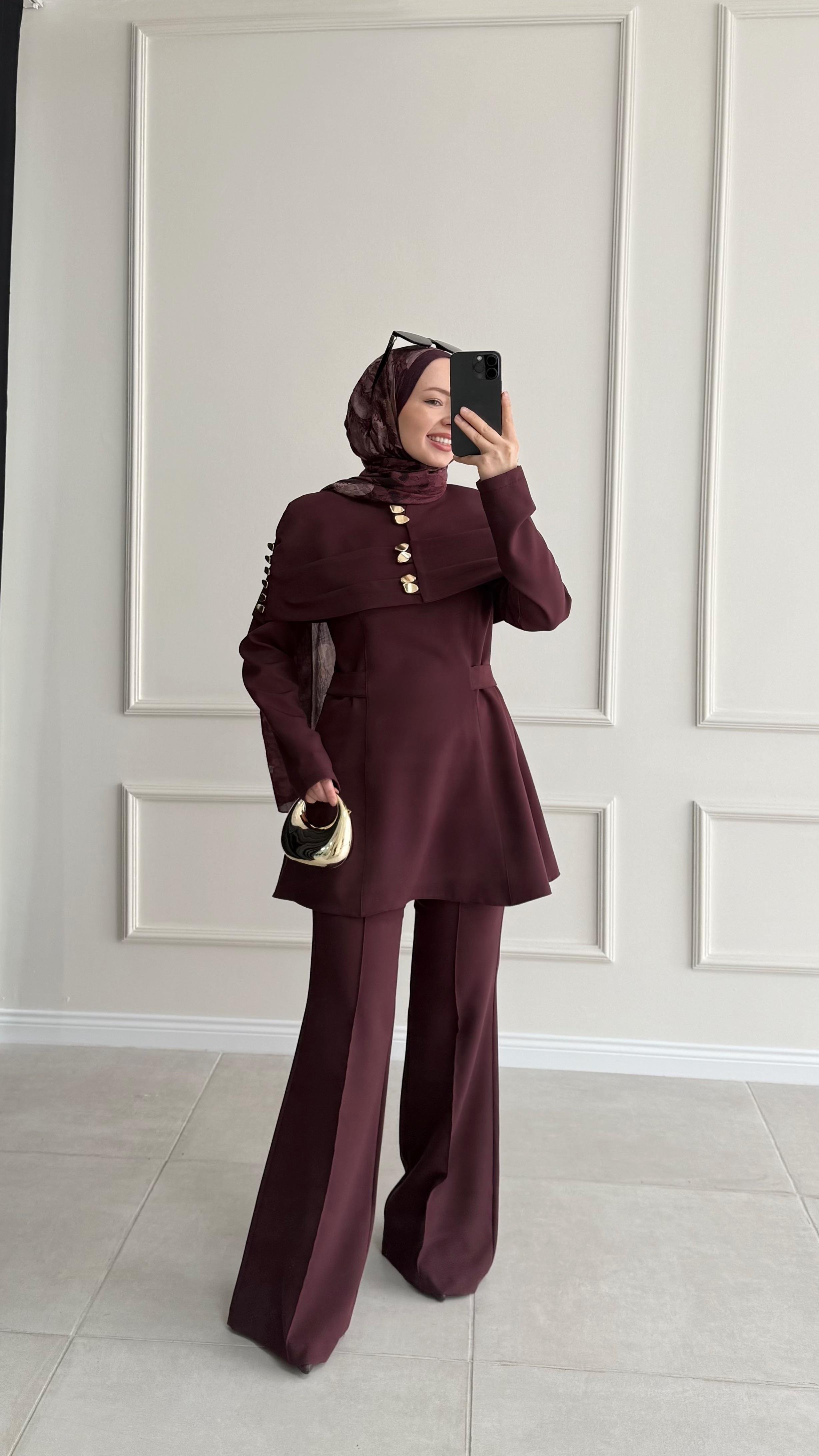 Dalin Bolerolu Mürdüm Tunik Takım