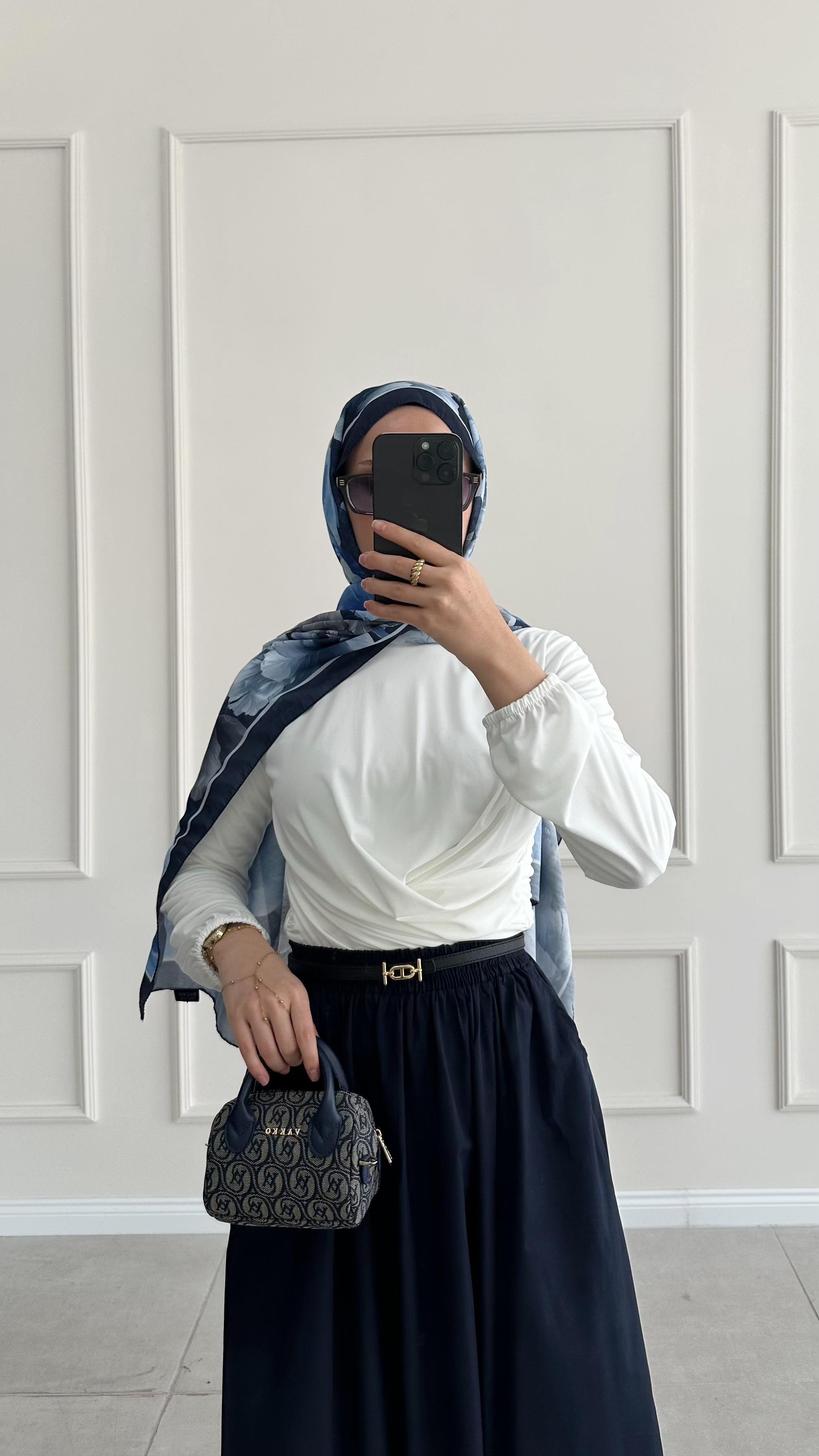 Darlas Dikişli Lacivert Poplin Etek
