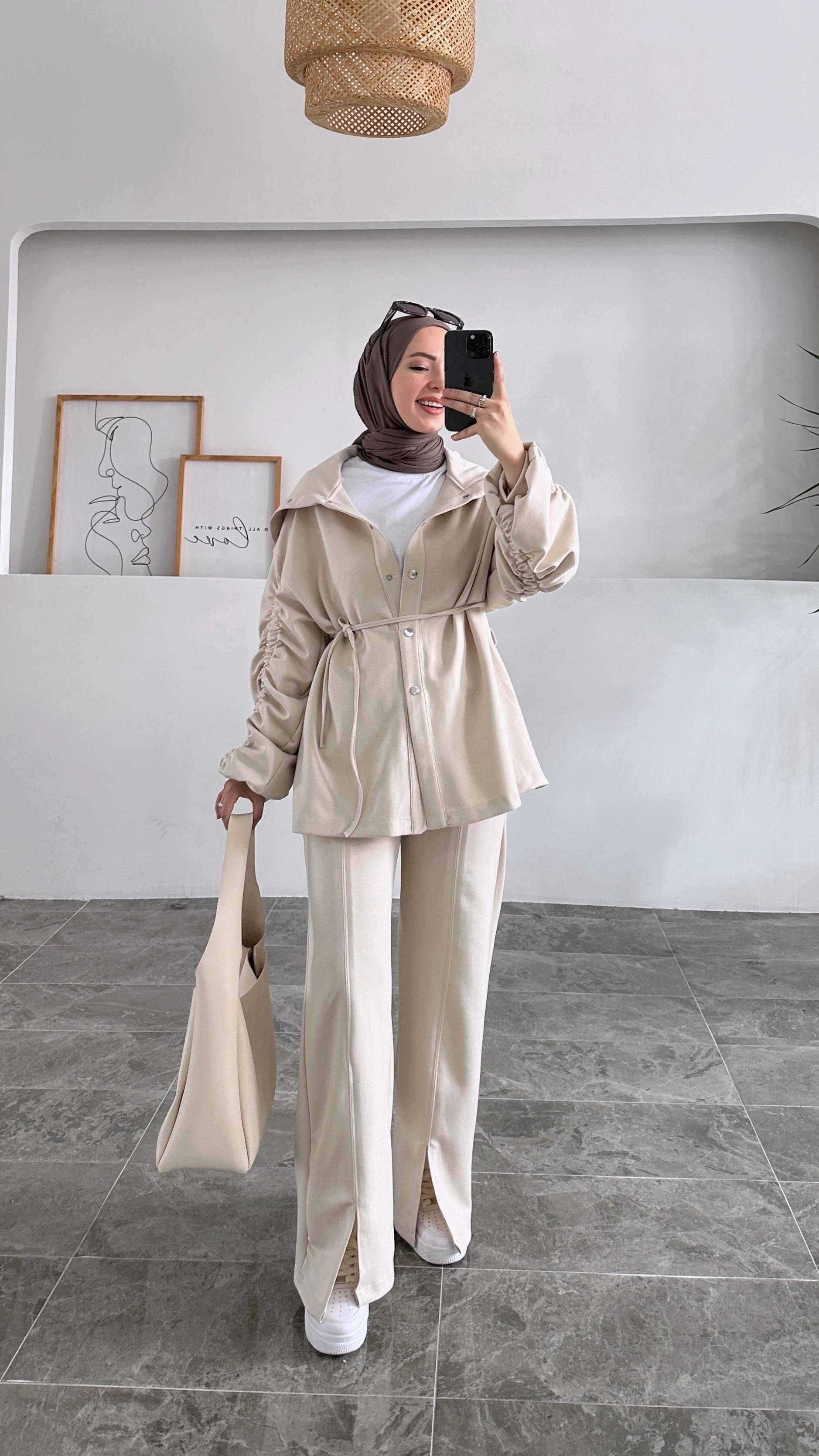 Dasayy Drape Kollu Scuba Krem Takım