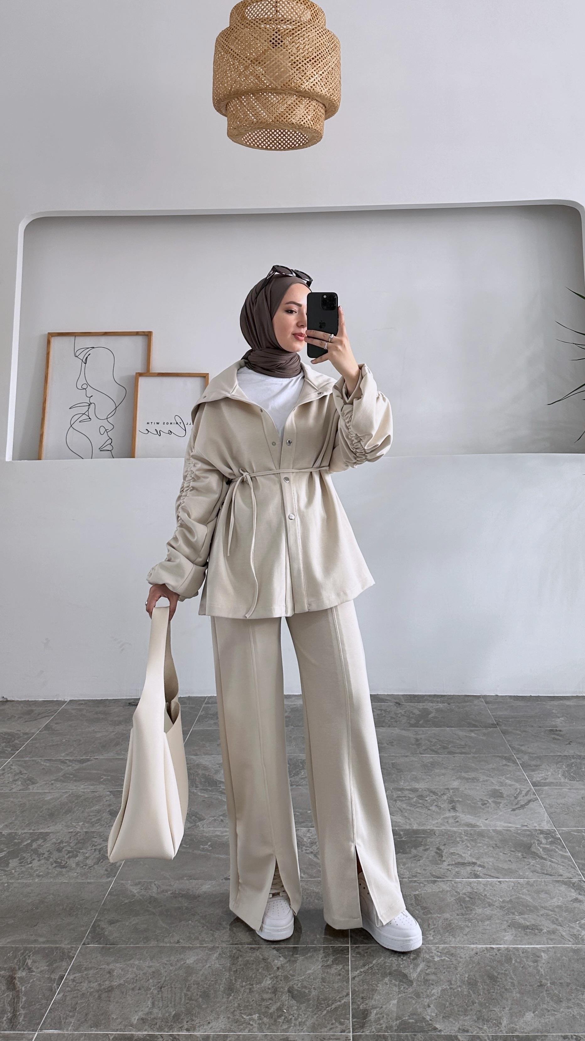 Dasayy Drape Kollu Scuba Krem Takım