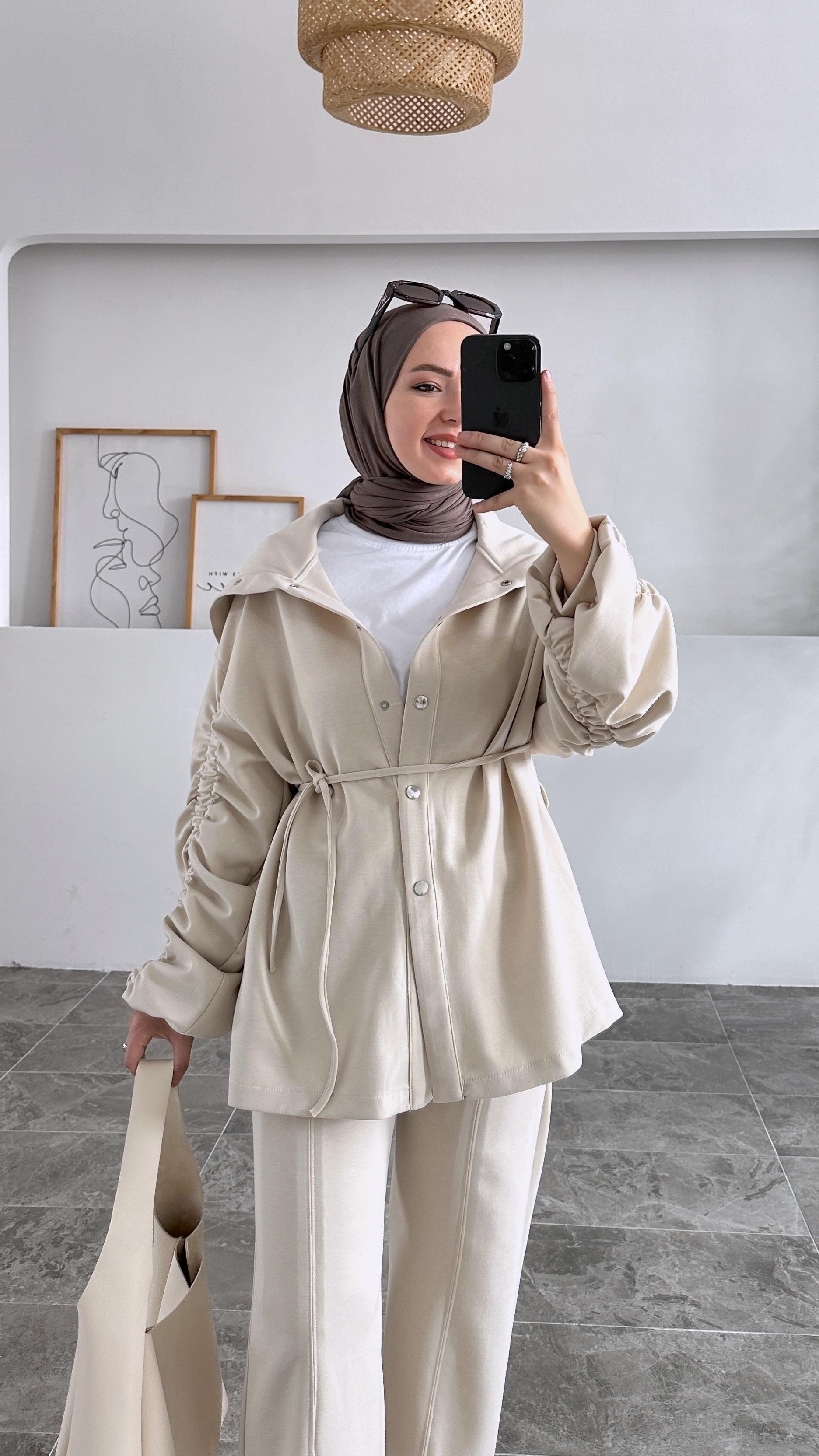 Dasayy Drape Kollu Scuba Krem Takım