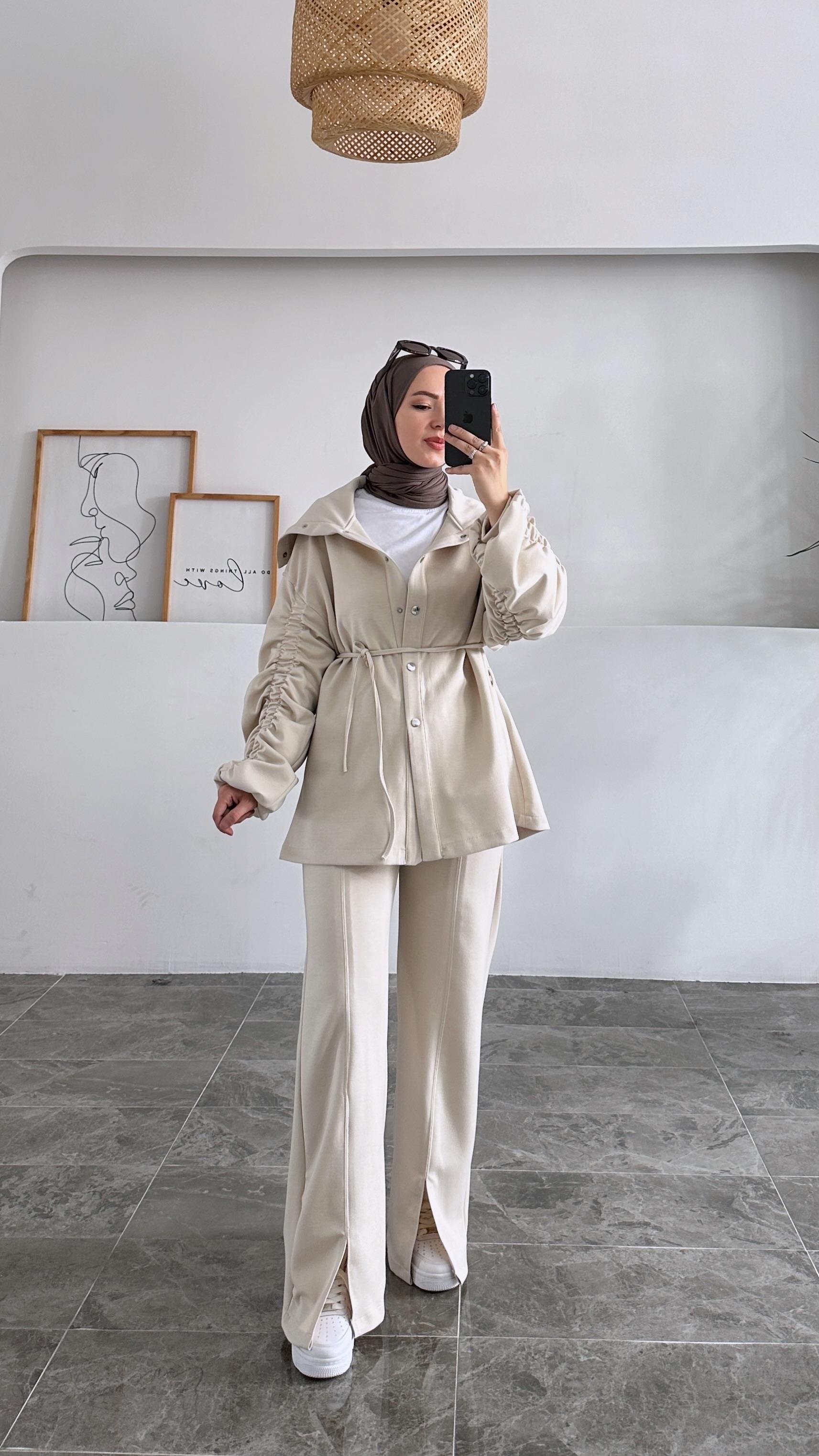 Dasayy Drape Kollu Scuba Krem Takım