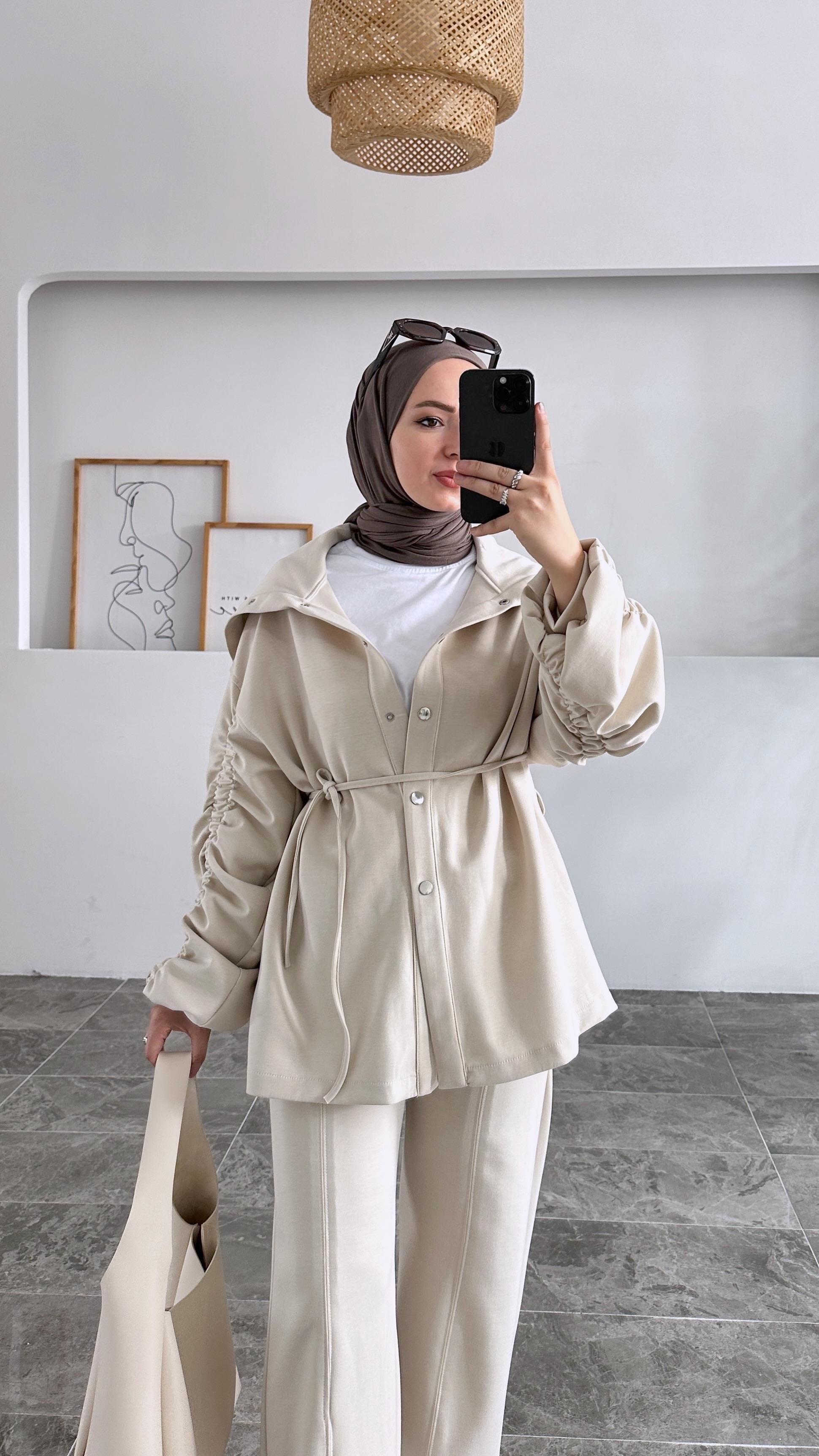 Dasayy Drape Kollu Scuba Krem Takım