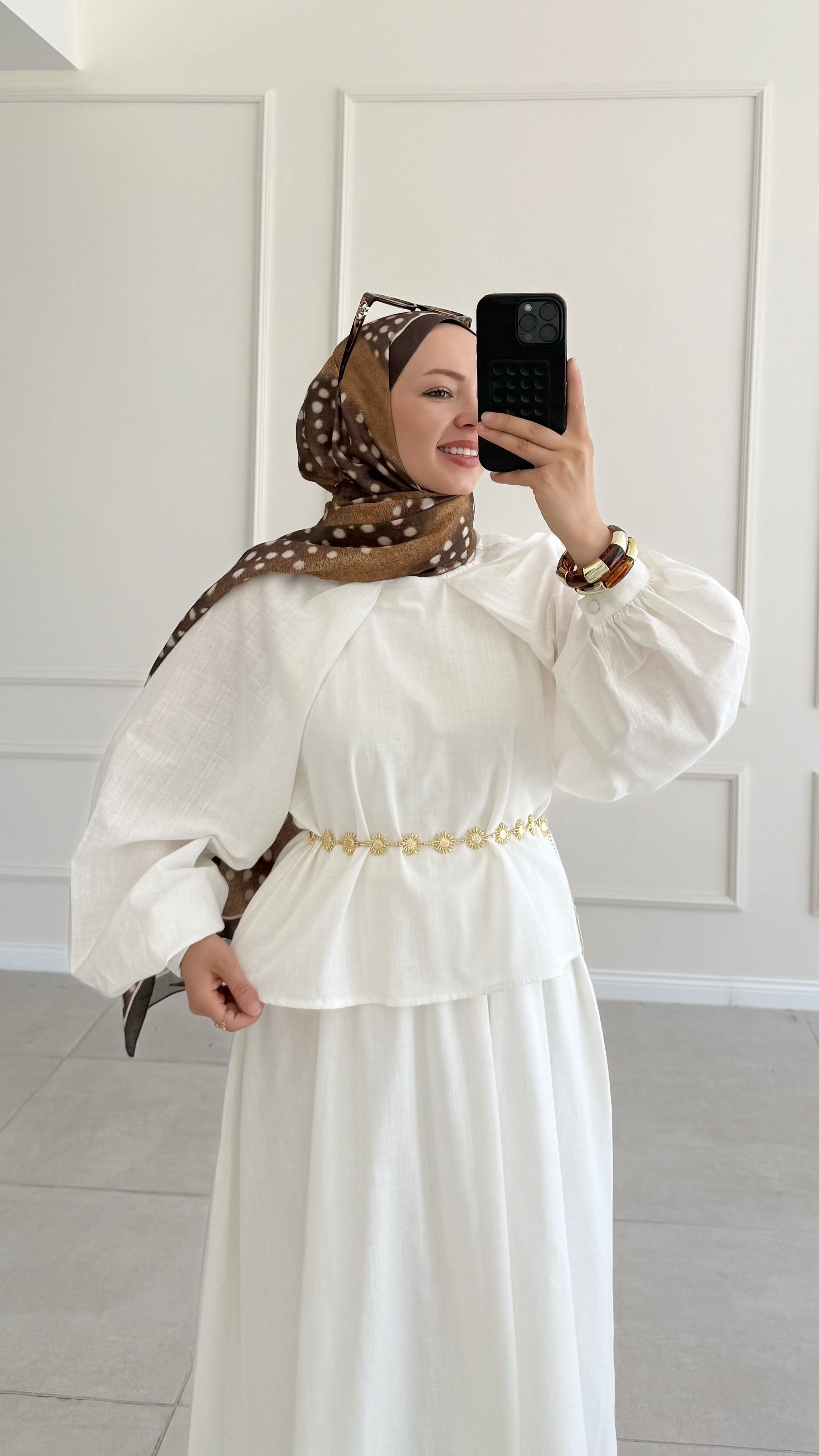 Dina Kol Detaylı Keten Ekru Takım  