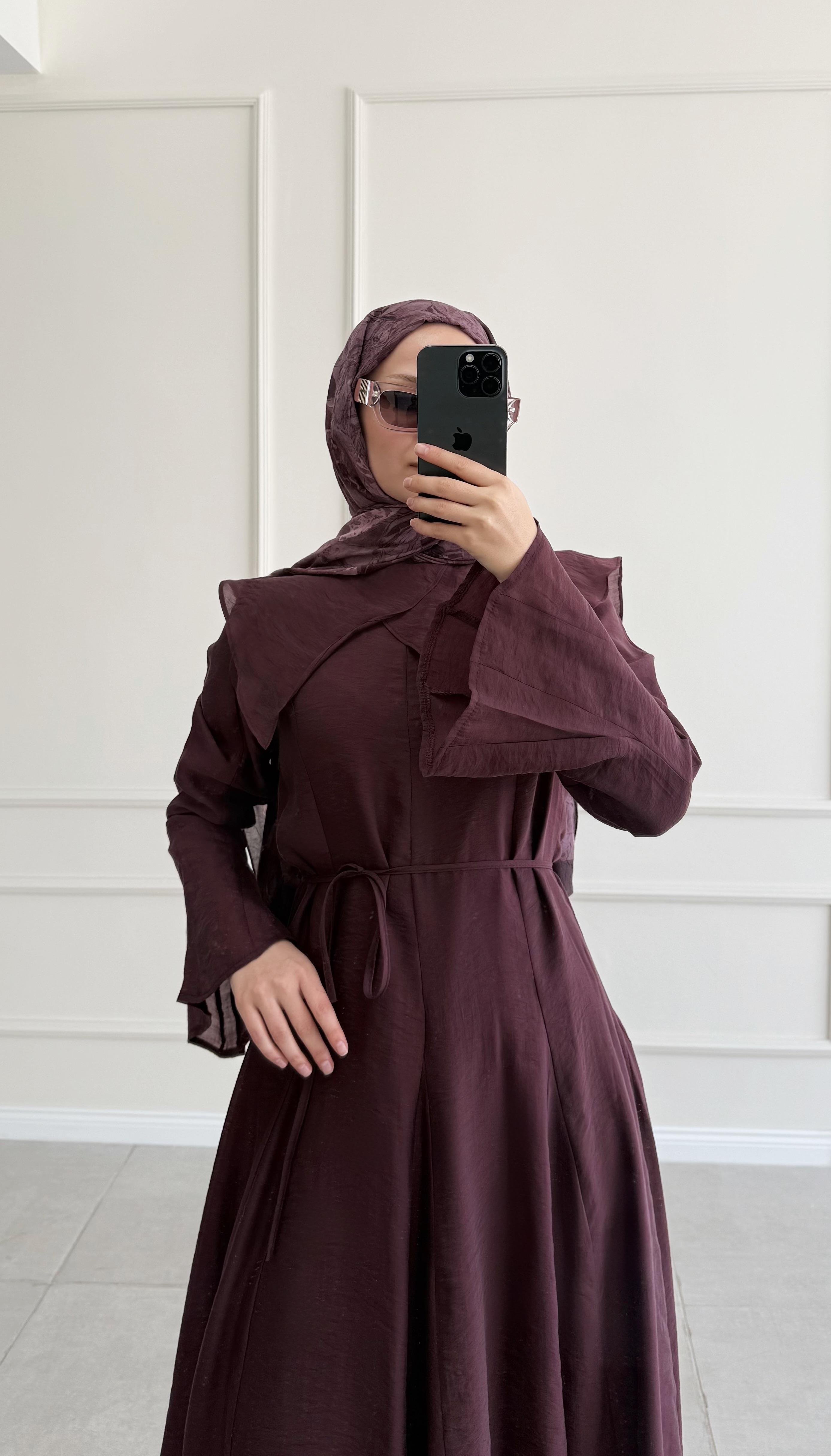 Edol Yaka Tasarım Bordo Elbise 
