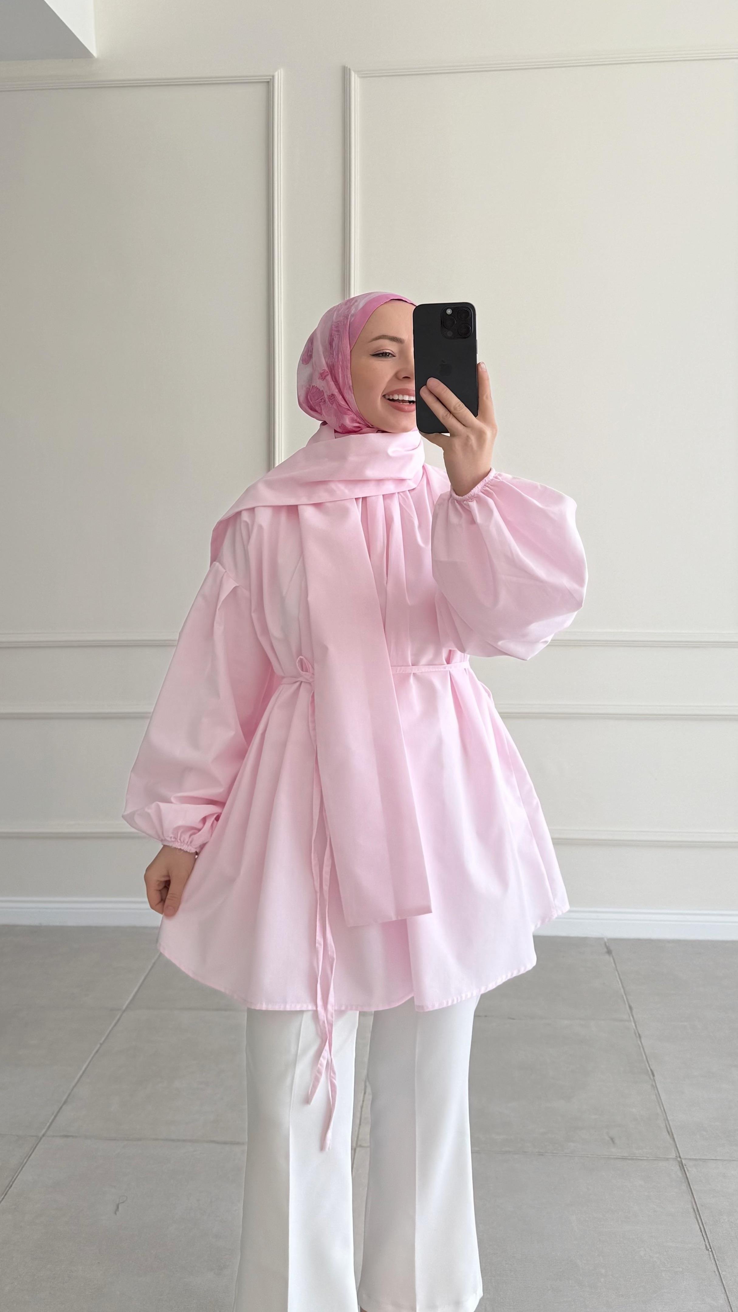 Elara Şallı Pileli Pembe Gömlek