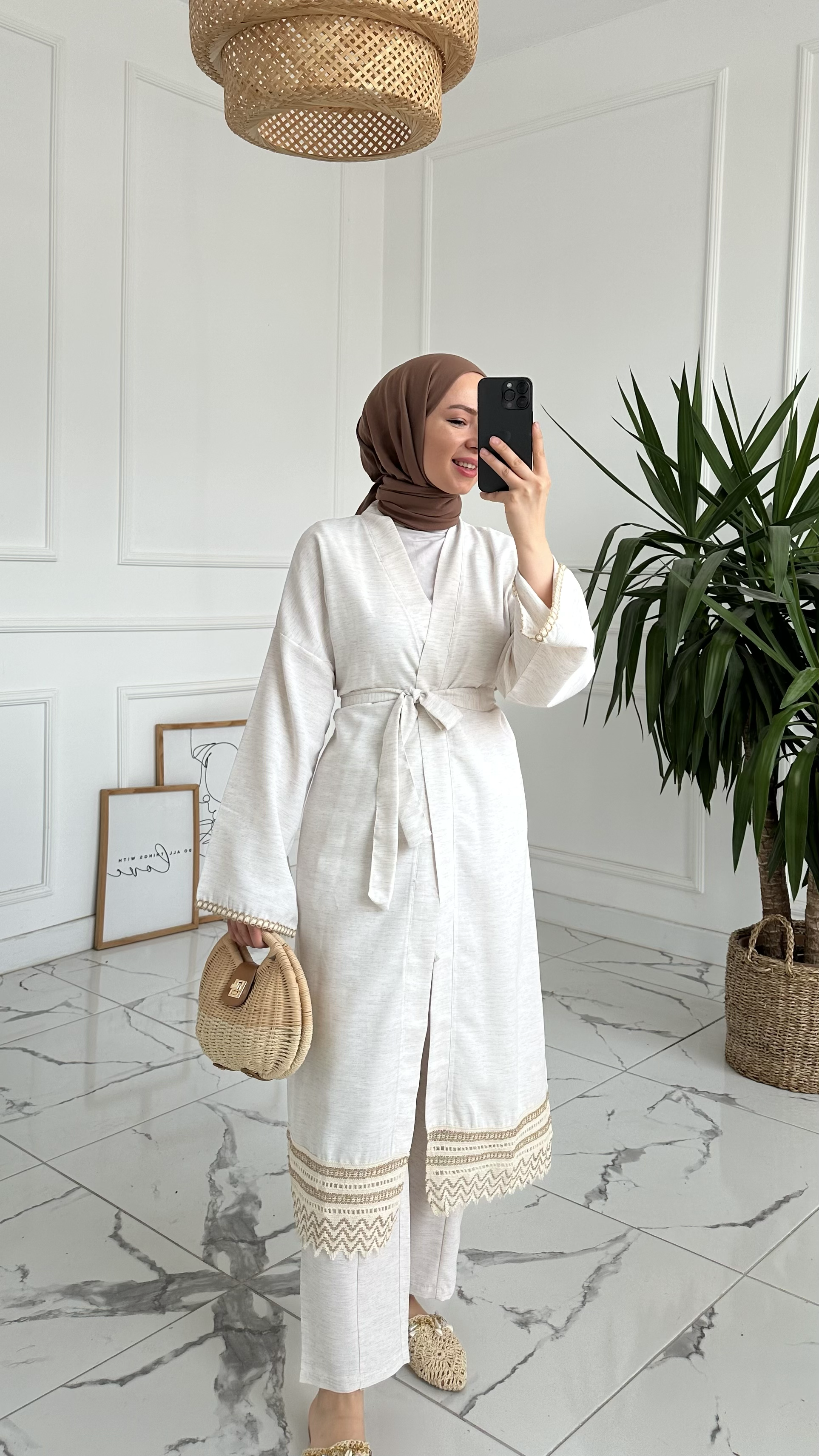 Eliss Biyeli Keten Uzun Kimono