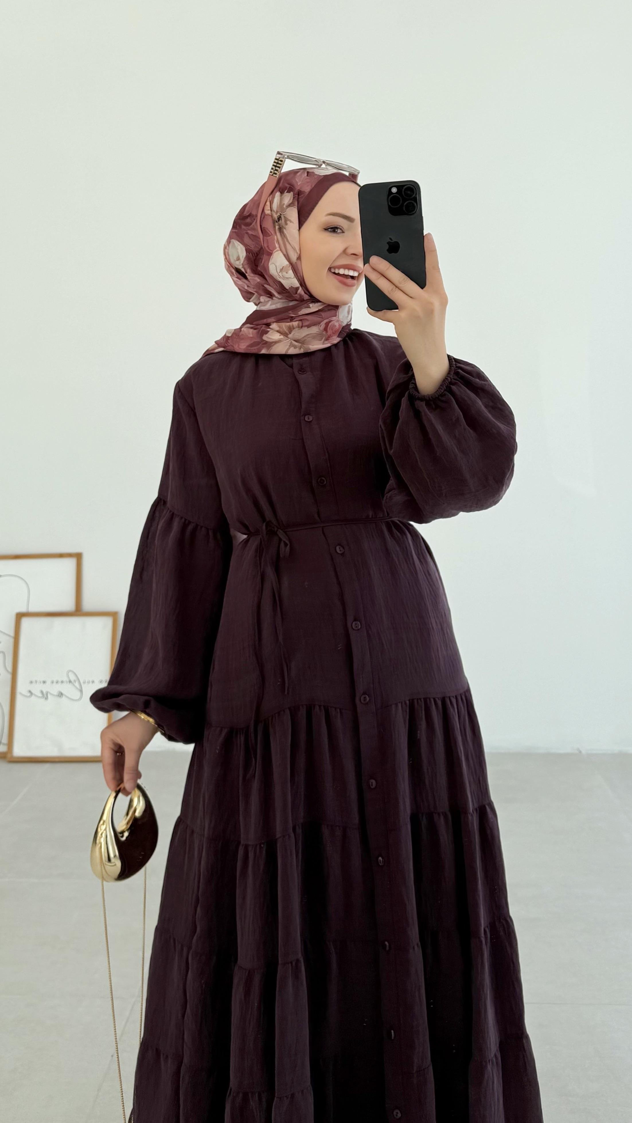 Elka Şifon Premıum Mürdüm Elbise