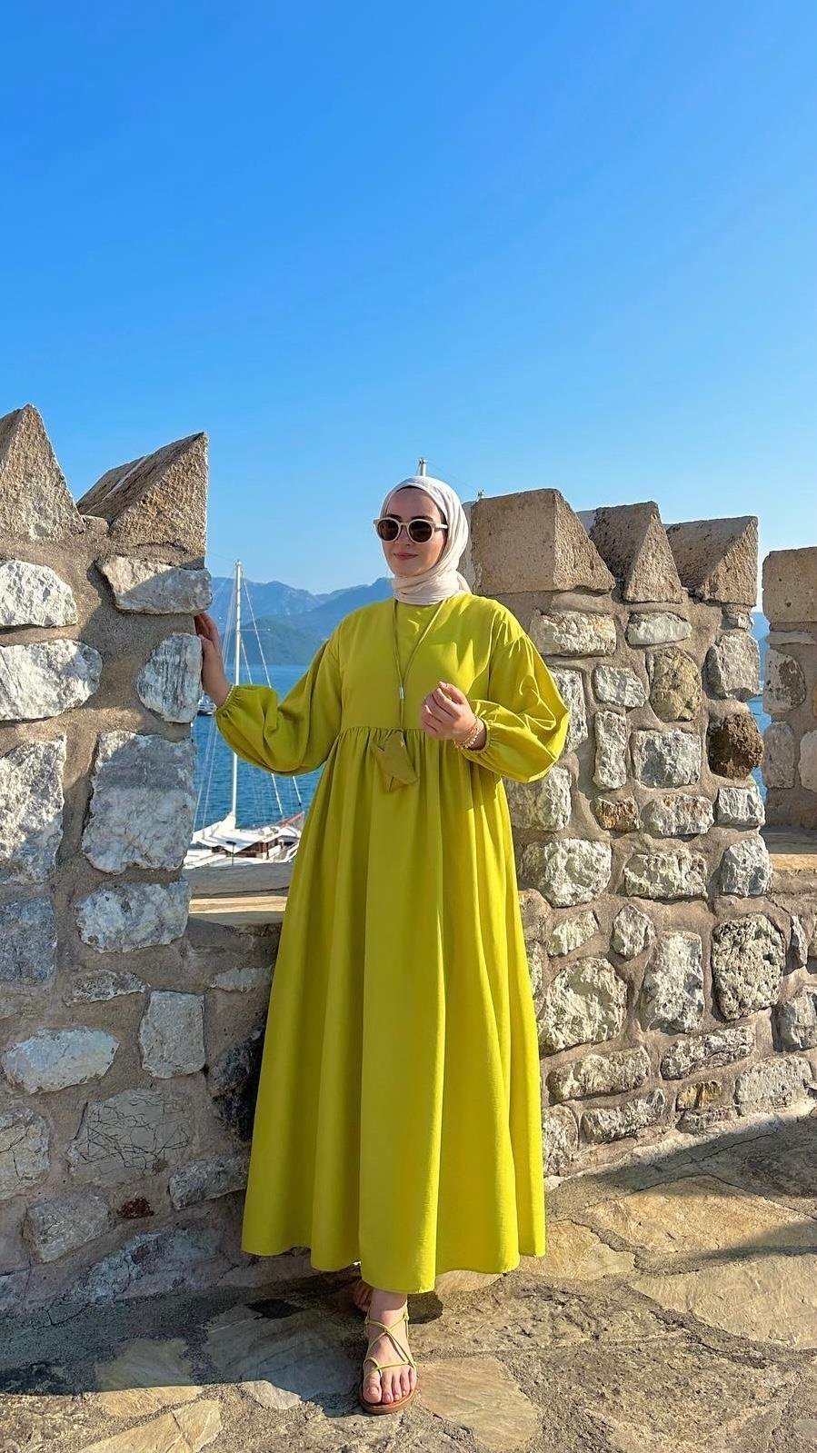 Elsa Yağ Yeşili Elbise