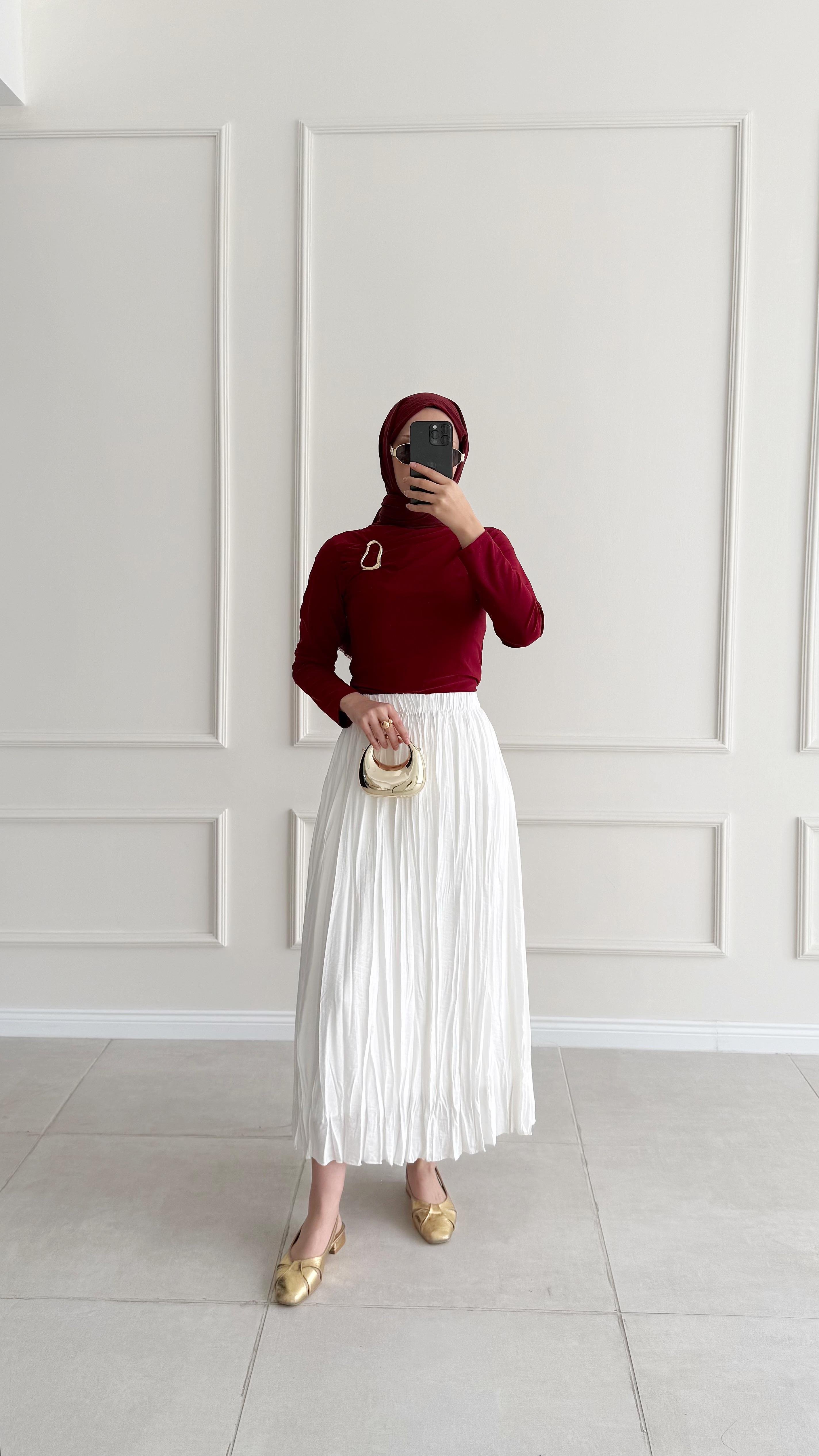 Emily Gold Tokalı Drapeli Bordo Bluz