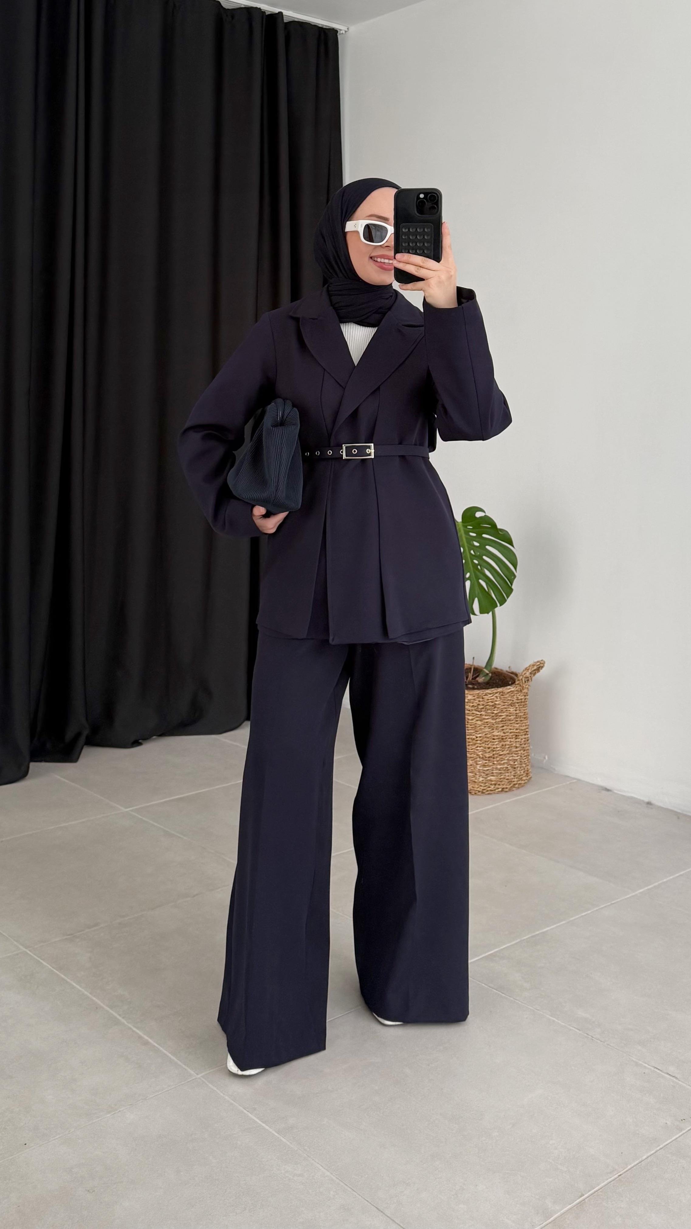 Erons Çift Yaka Lacivert Ceket Takım