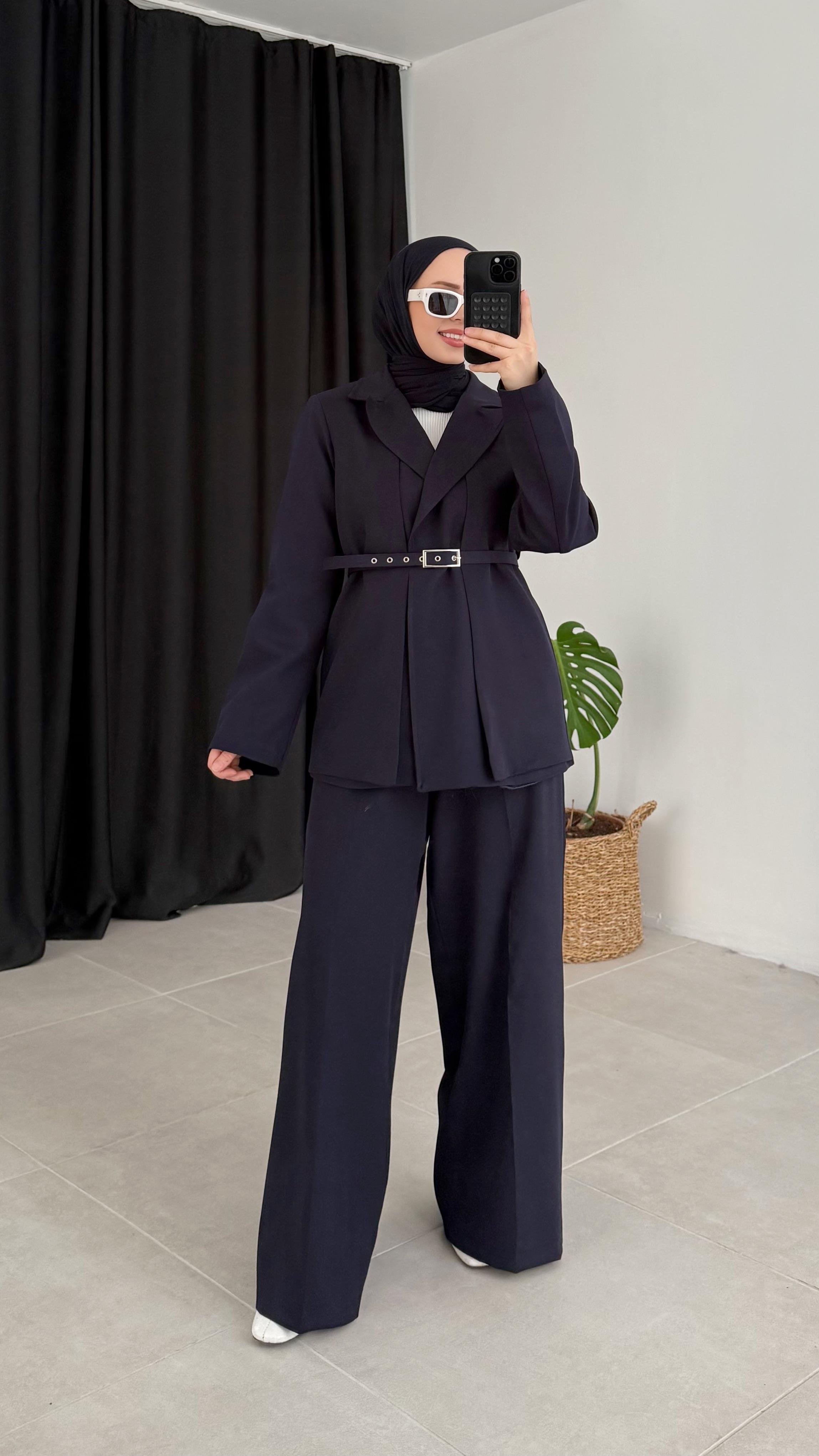 Erons Çift Yaka Lacivert Ceket Takım