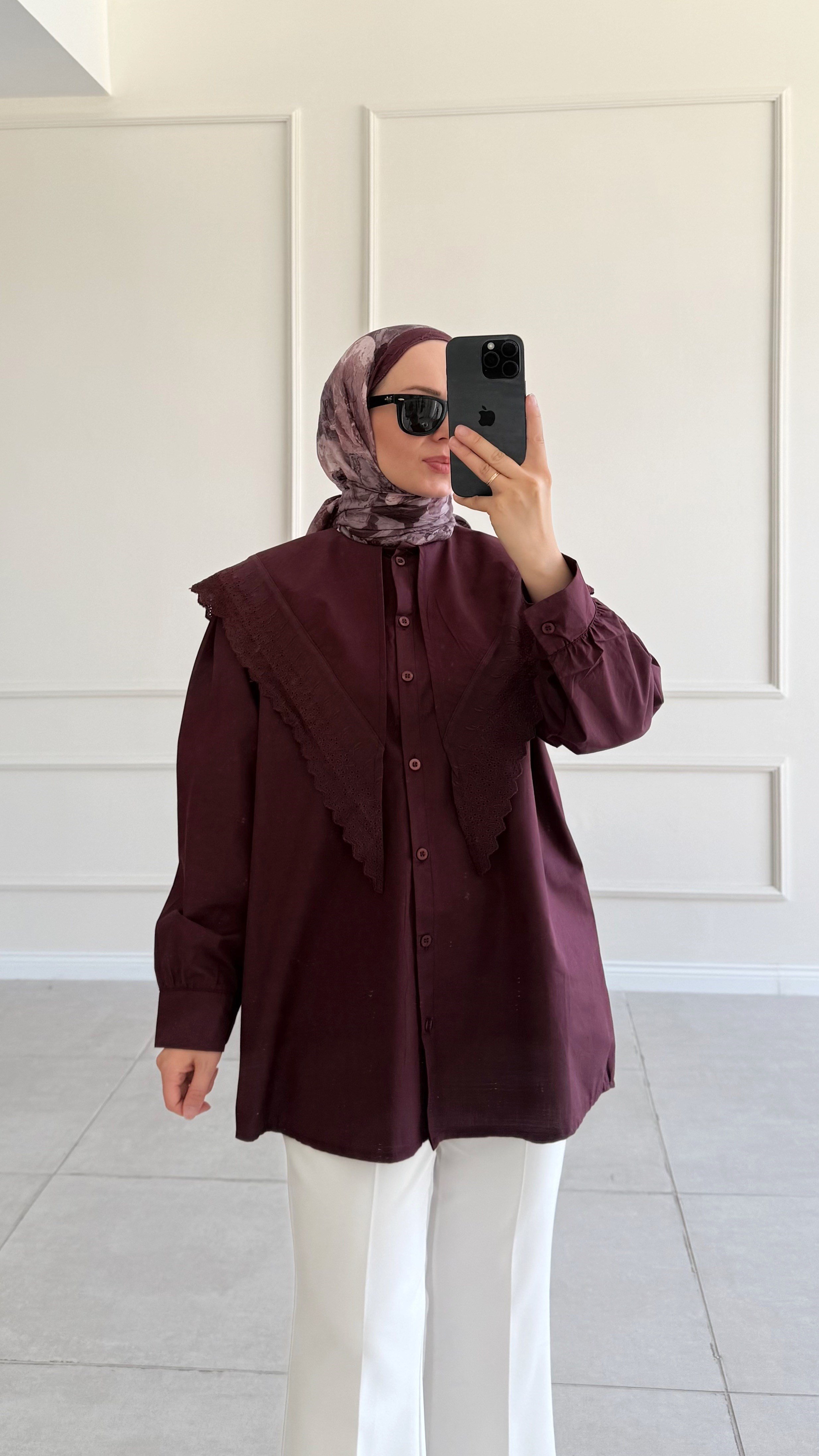 Ersay Güpür Yaka Bordo Gömlek