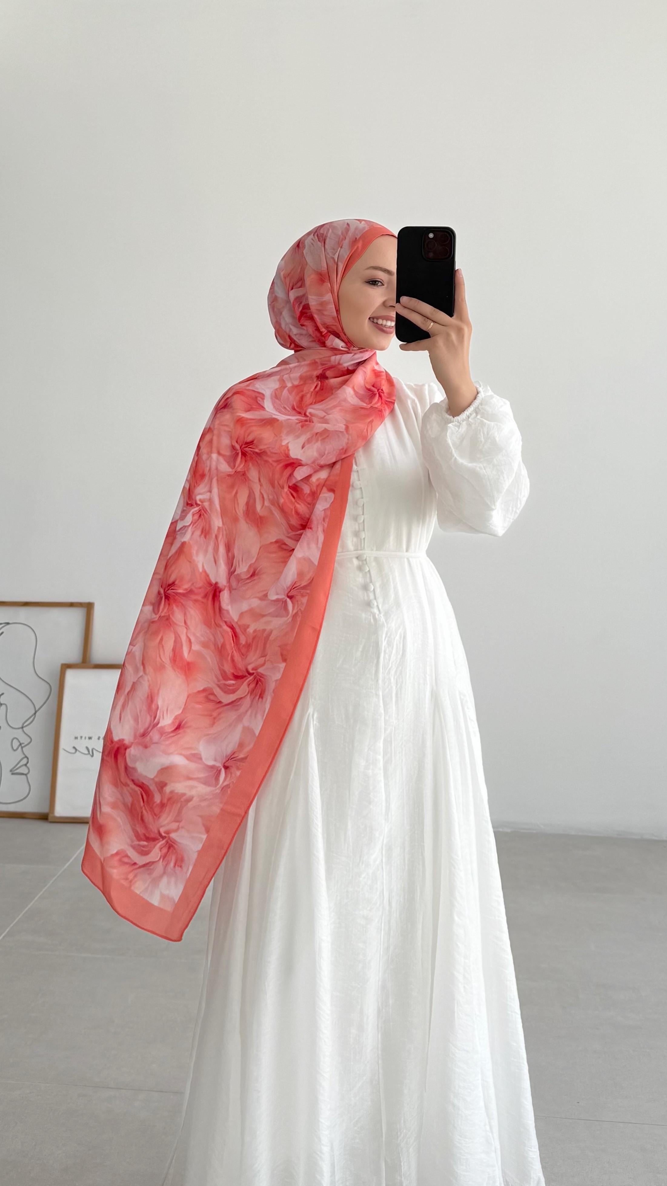 Ersel %100 İpek Soft Turuncu Desenli Şal