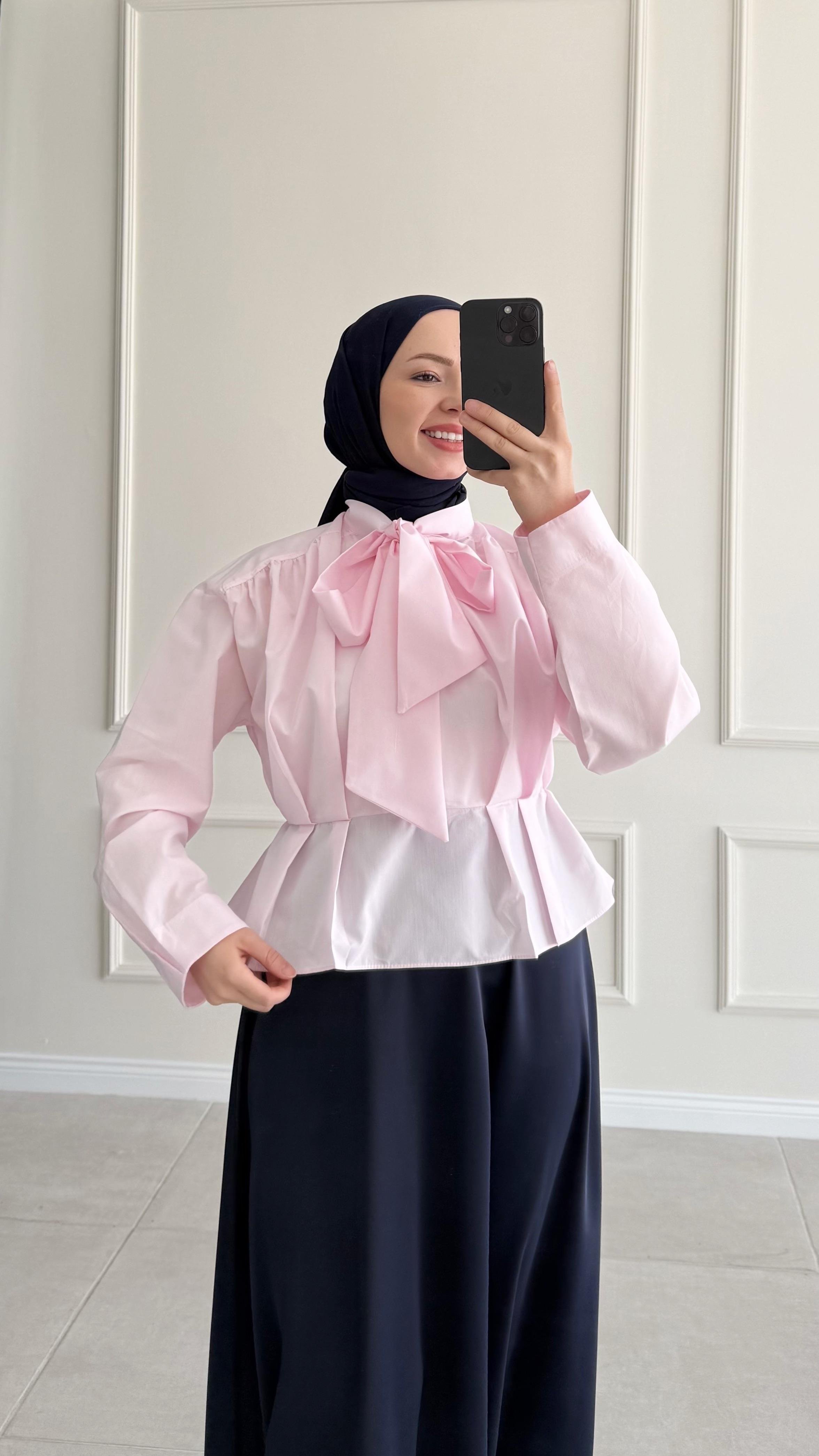 Fashi Bağlamalı Kısa Pembe Gömlek