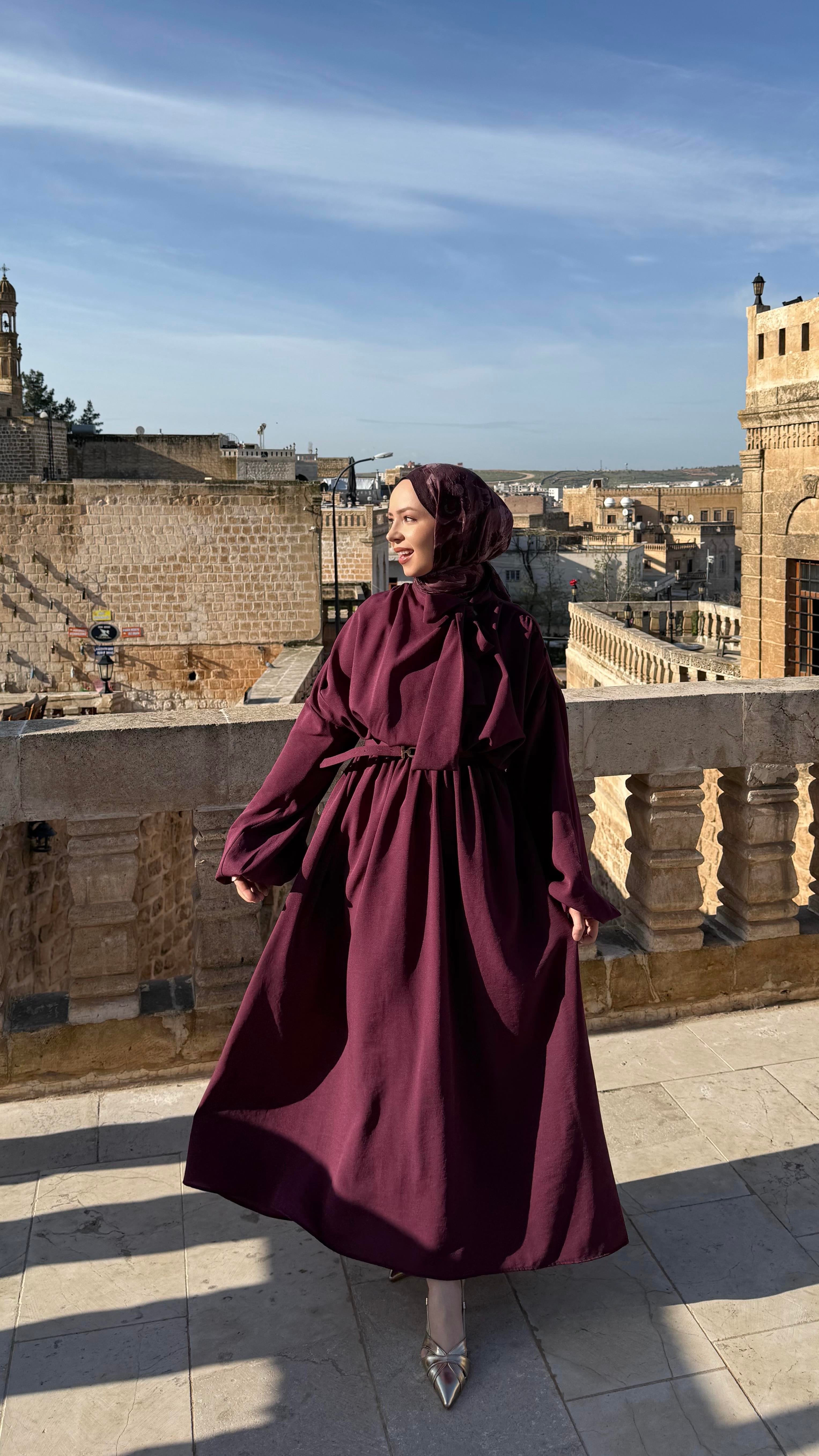 Fiorella Boyun Bağlamalı Bordo Elbise 