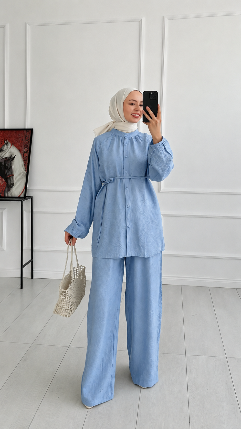 Gemma Düğmeli Oversize Mavi Takım
