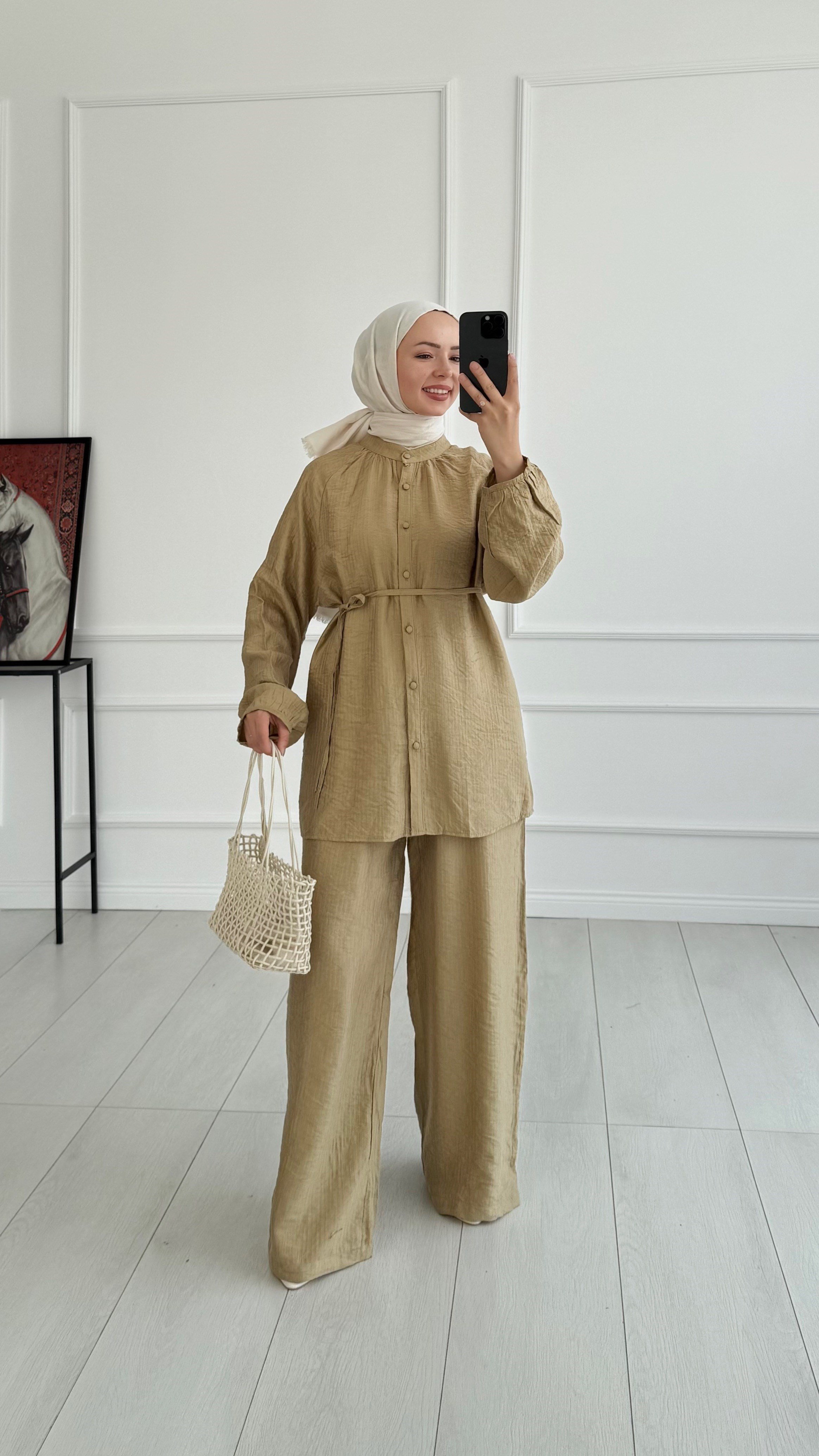 Gemma Düğmeli Oversize Yağ Yeşili Takım