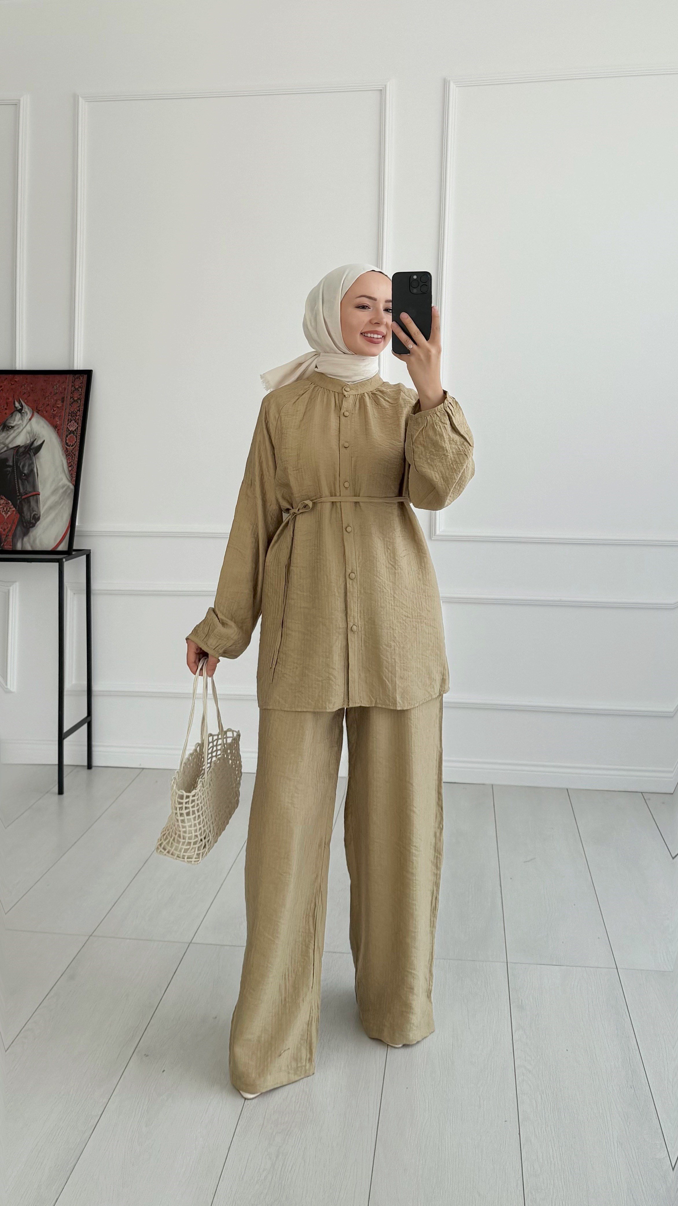 Gemma Düğmeli Oversize Yağ Yeşili Takım