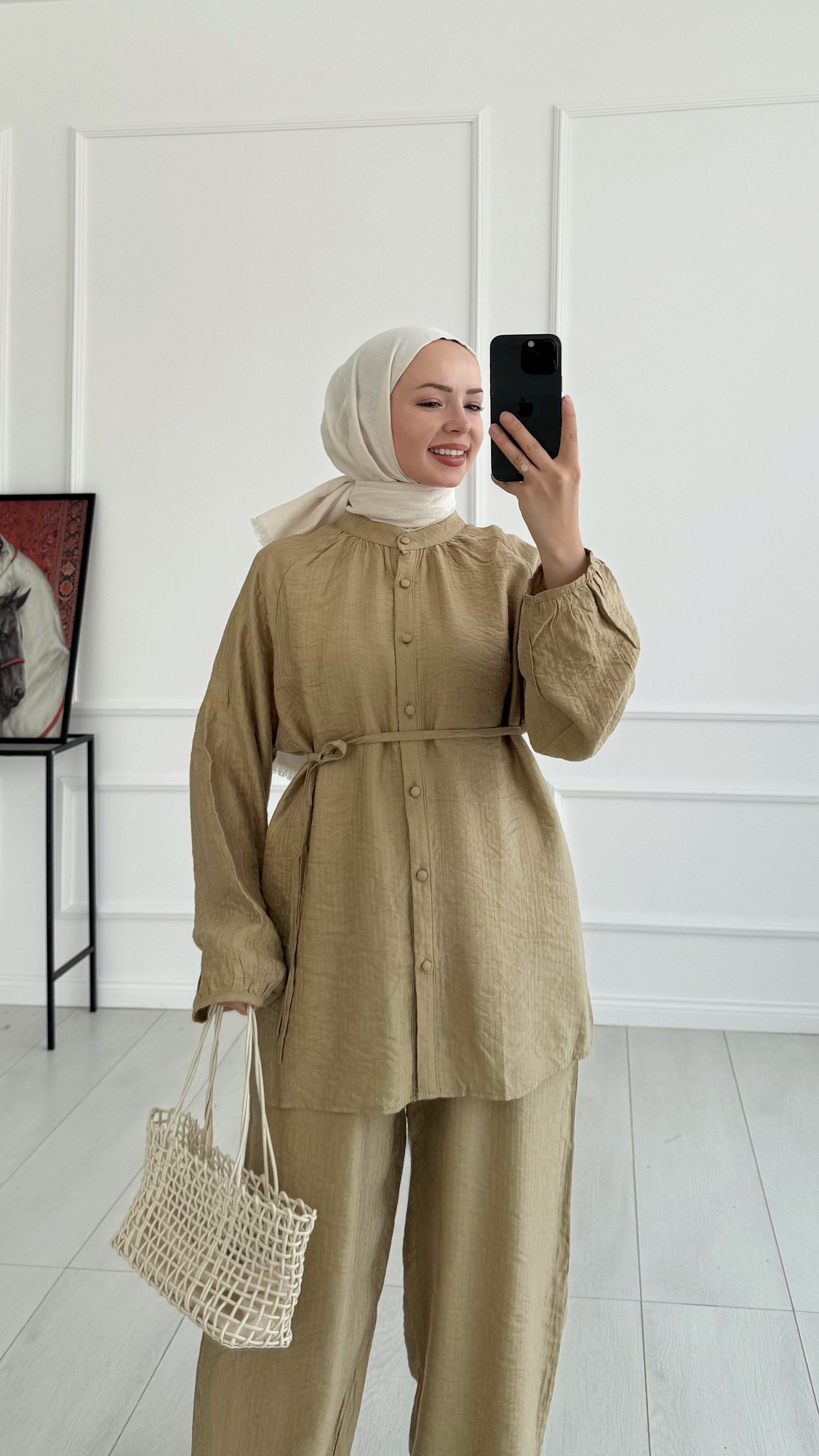 Gemma Düğmeli Oversize Yağ Yeşili Takım