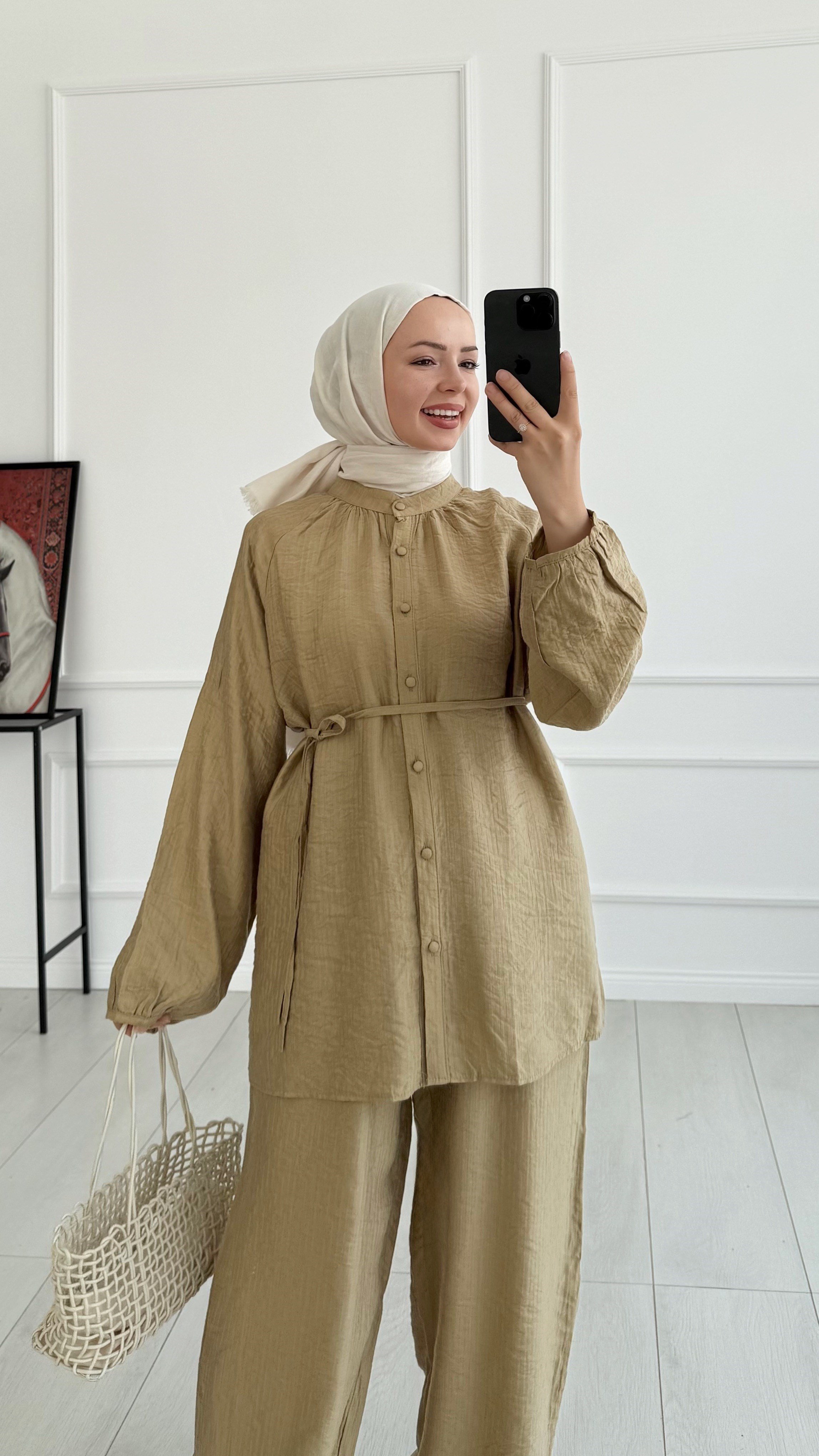 Gemma Düğmeli Oversize Yağ Yeşili Takım
