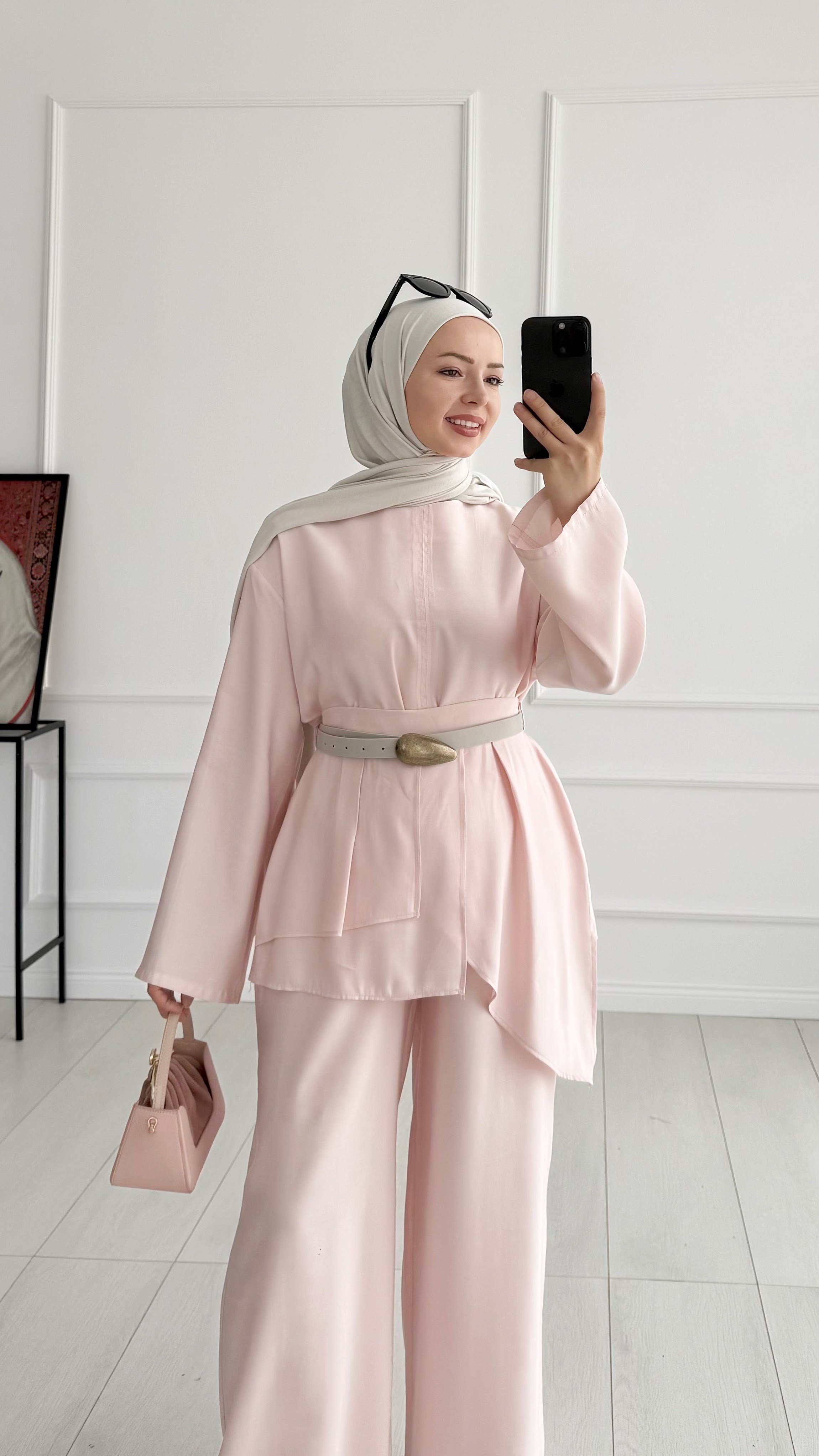 Geva Premıum Pembe Kemerli Pantolon Takım 