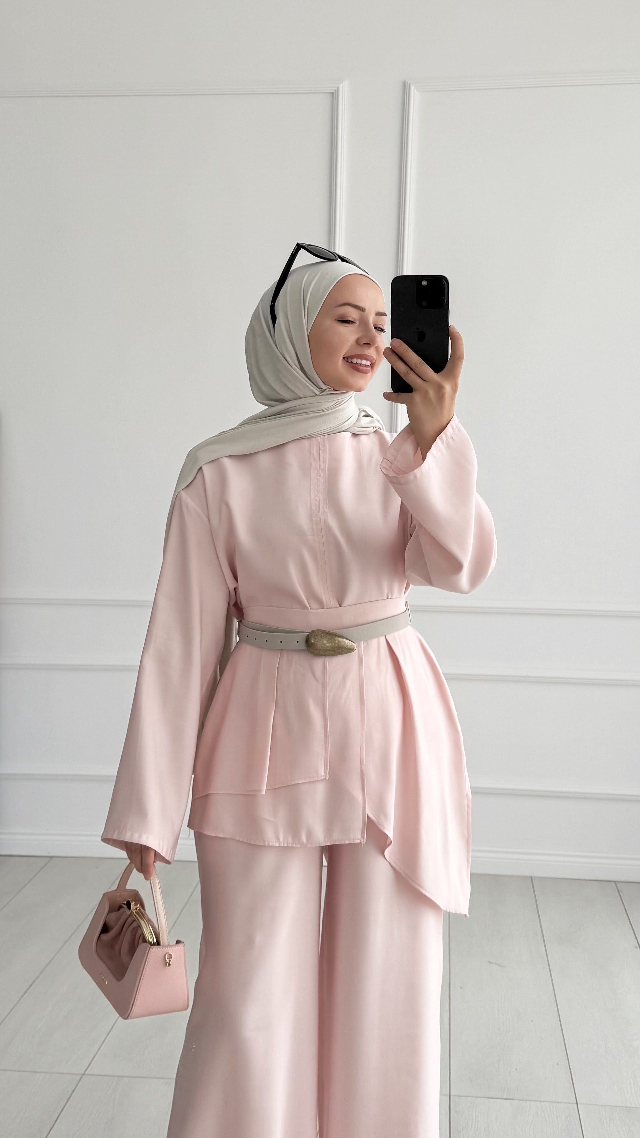 Geva Premıum Pembe Kemerli Pantolon Takım 
