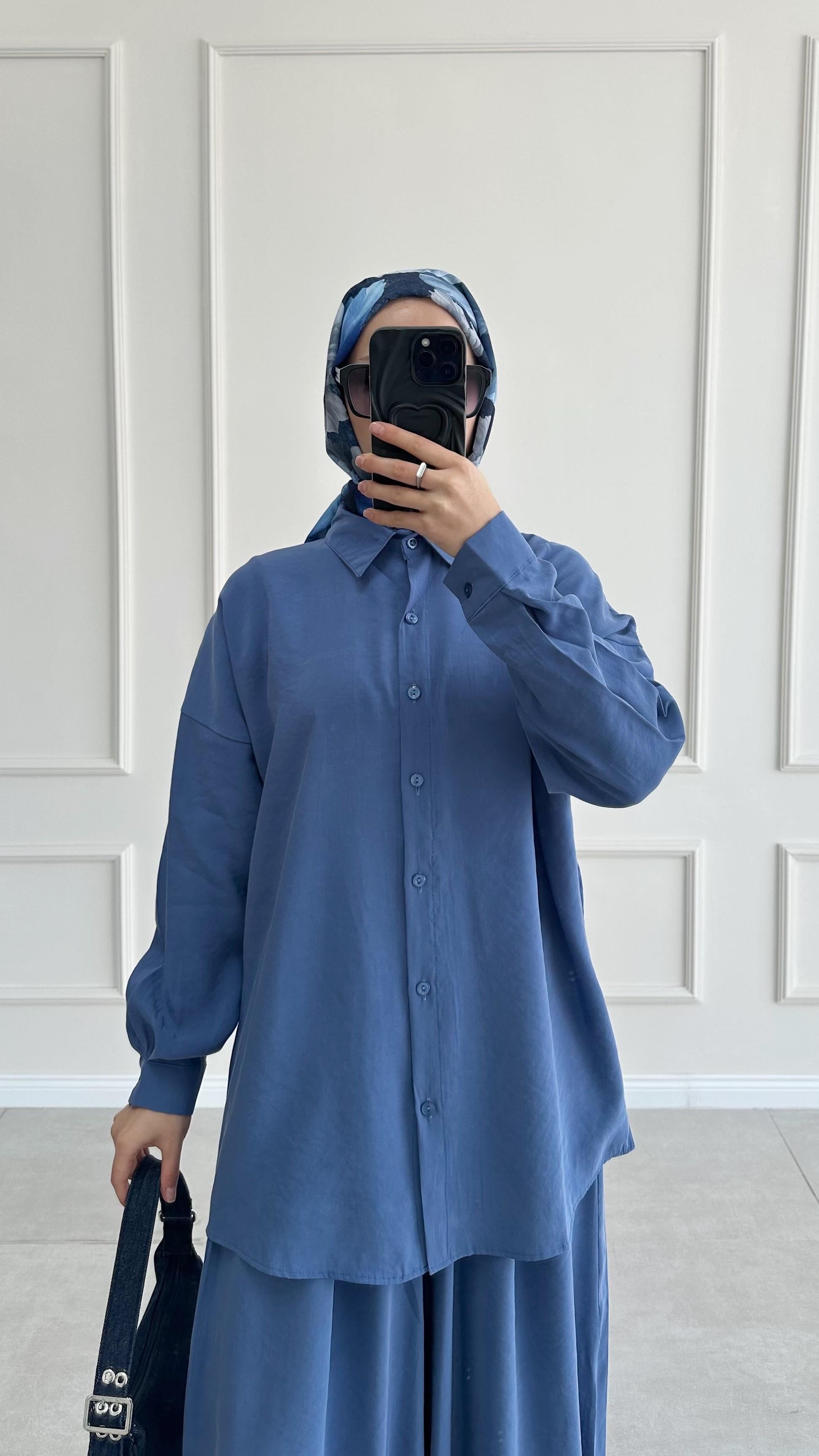 Hanka Oversize İndigo Gömlek
