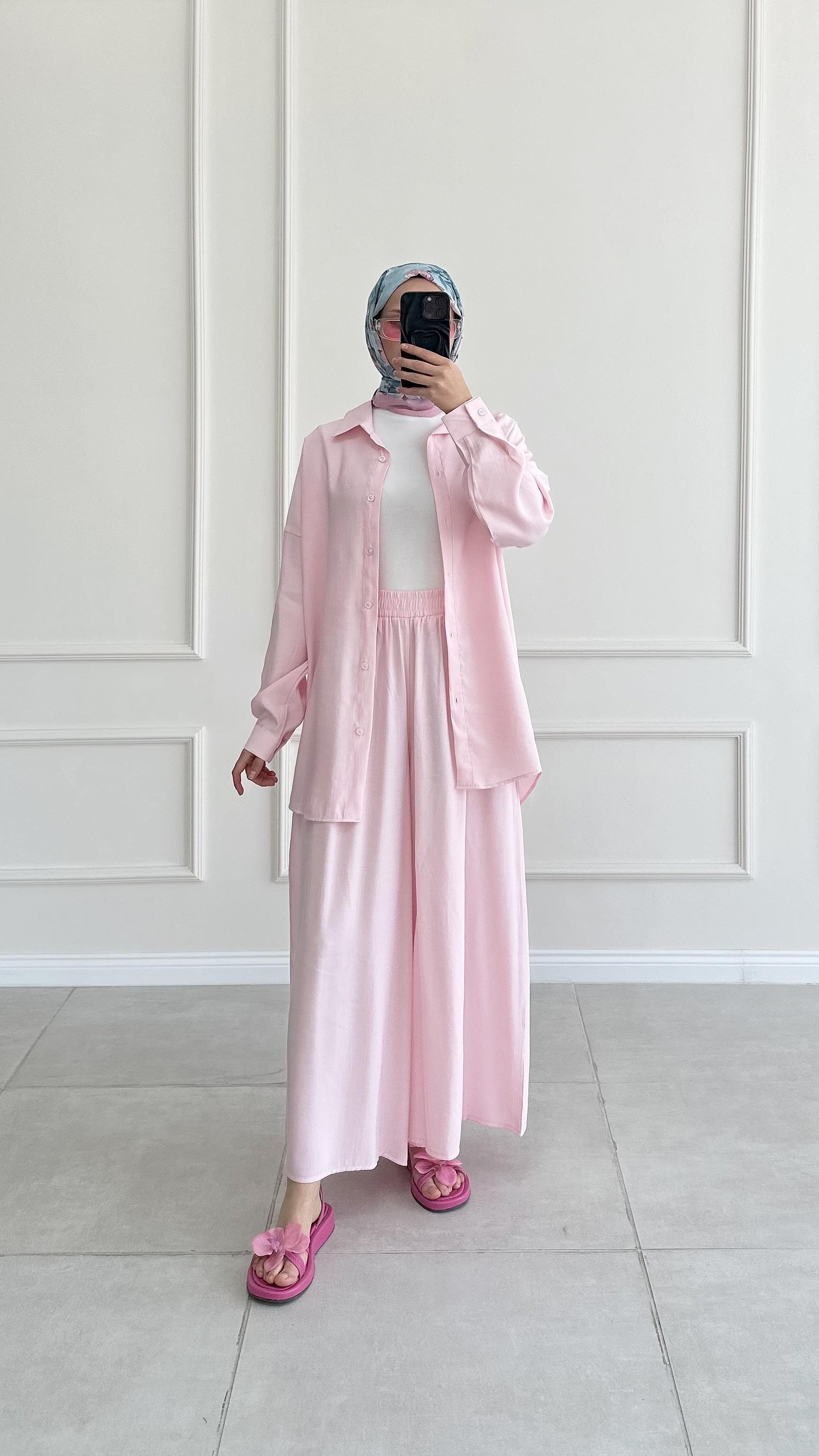 Hante Pembe Bol Pantolon Etek