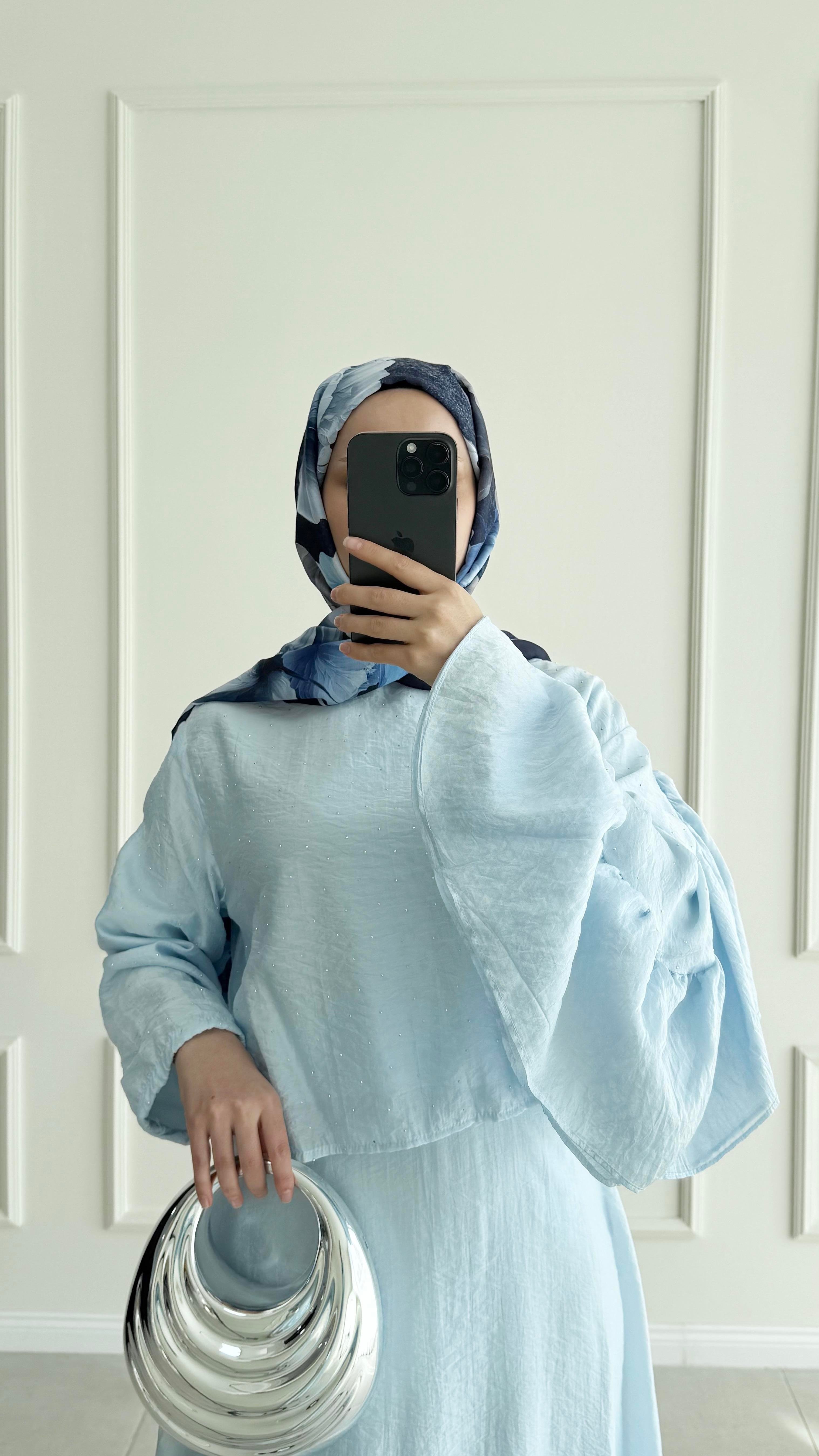 Harmy Taş Baskılı Kol Tasarımlı Mavi Takım