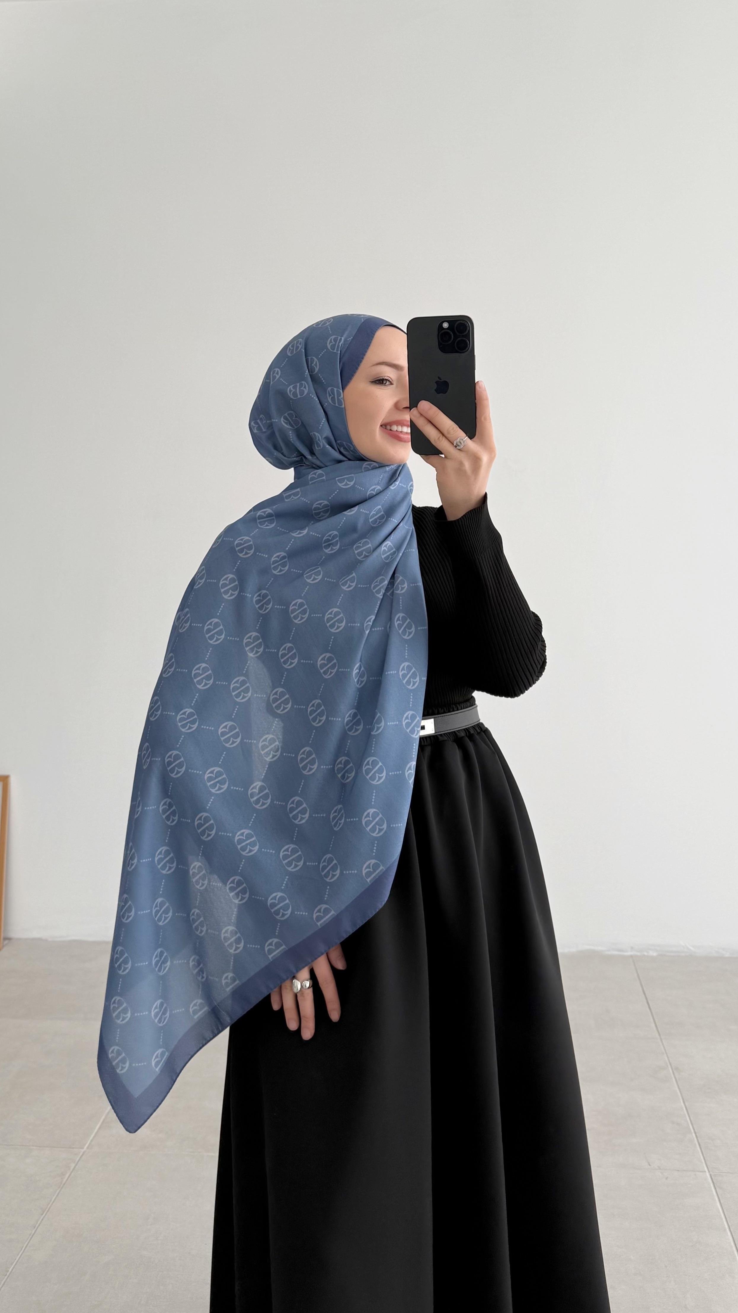 İncira Monogram Floş Mavi Şal 