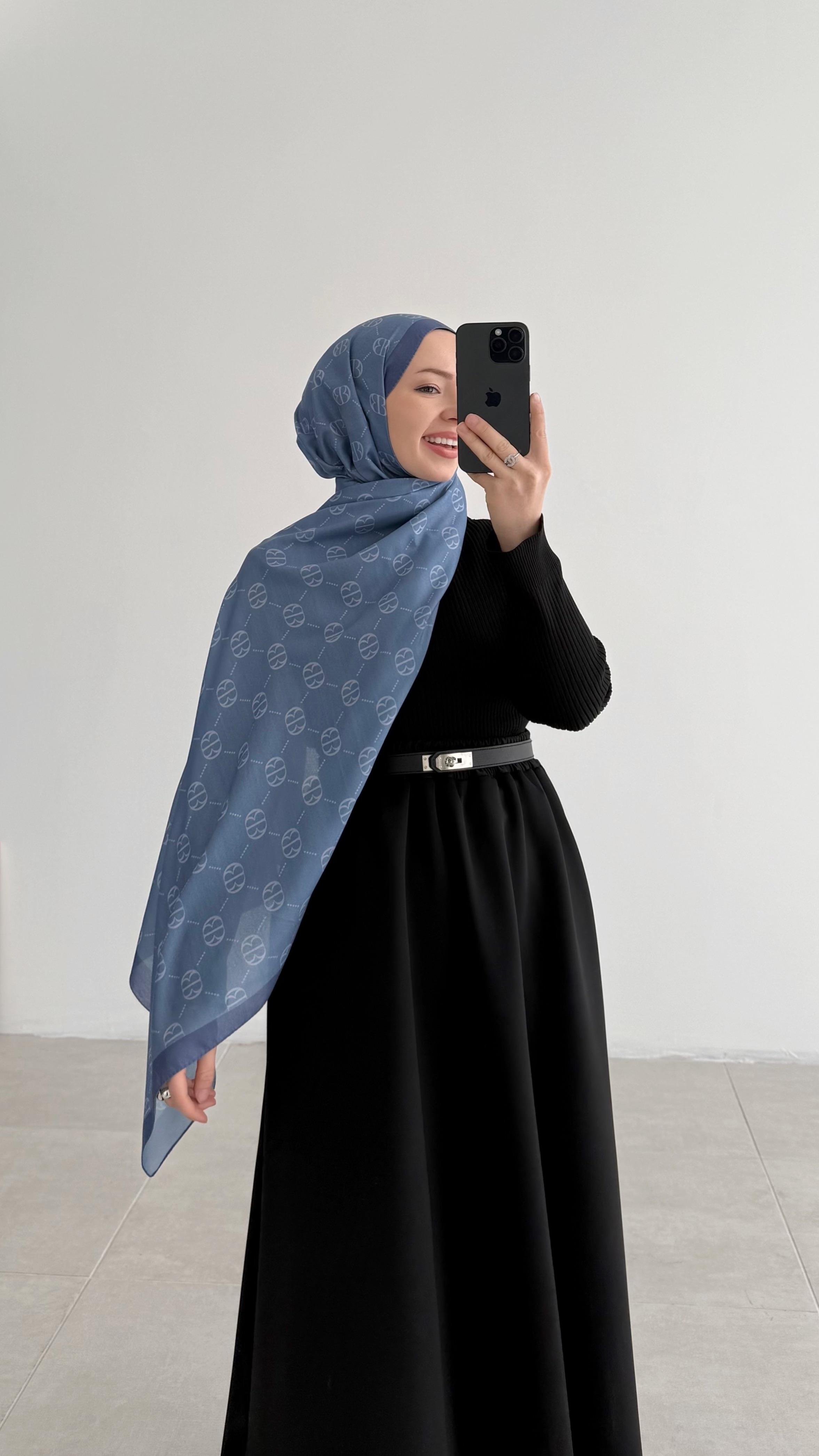 İncira Monogram Floş Mavi Şal 