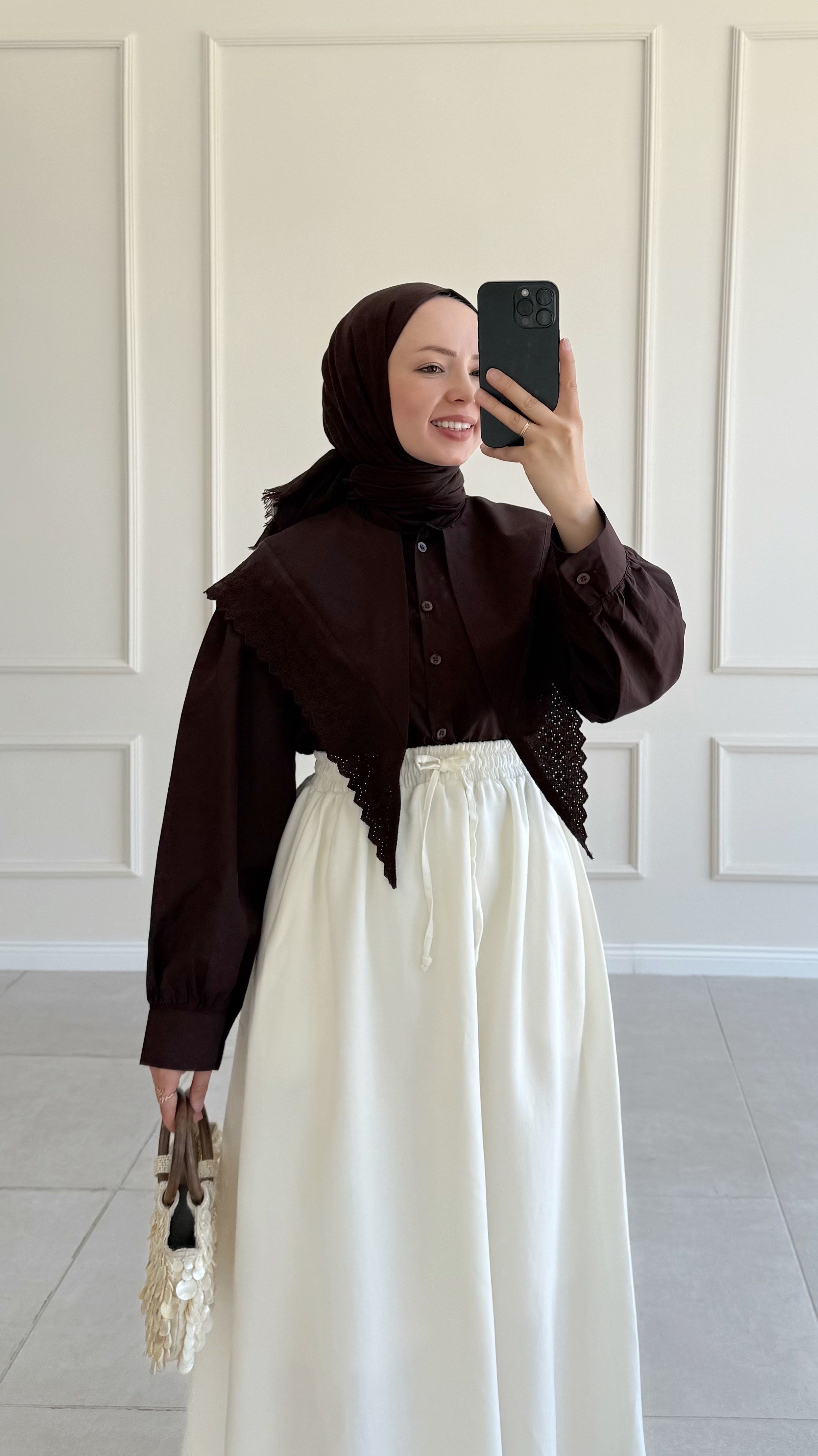Isabella Keten Lastikli Premıum Ekru Etek