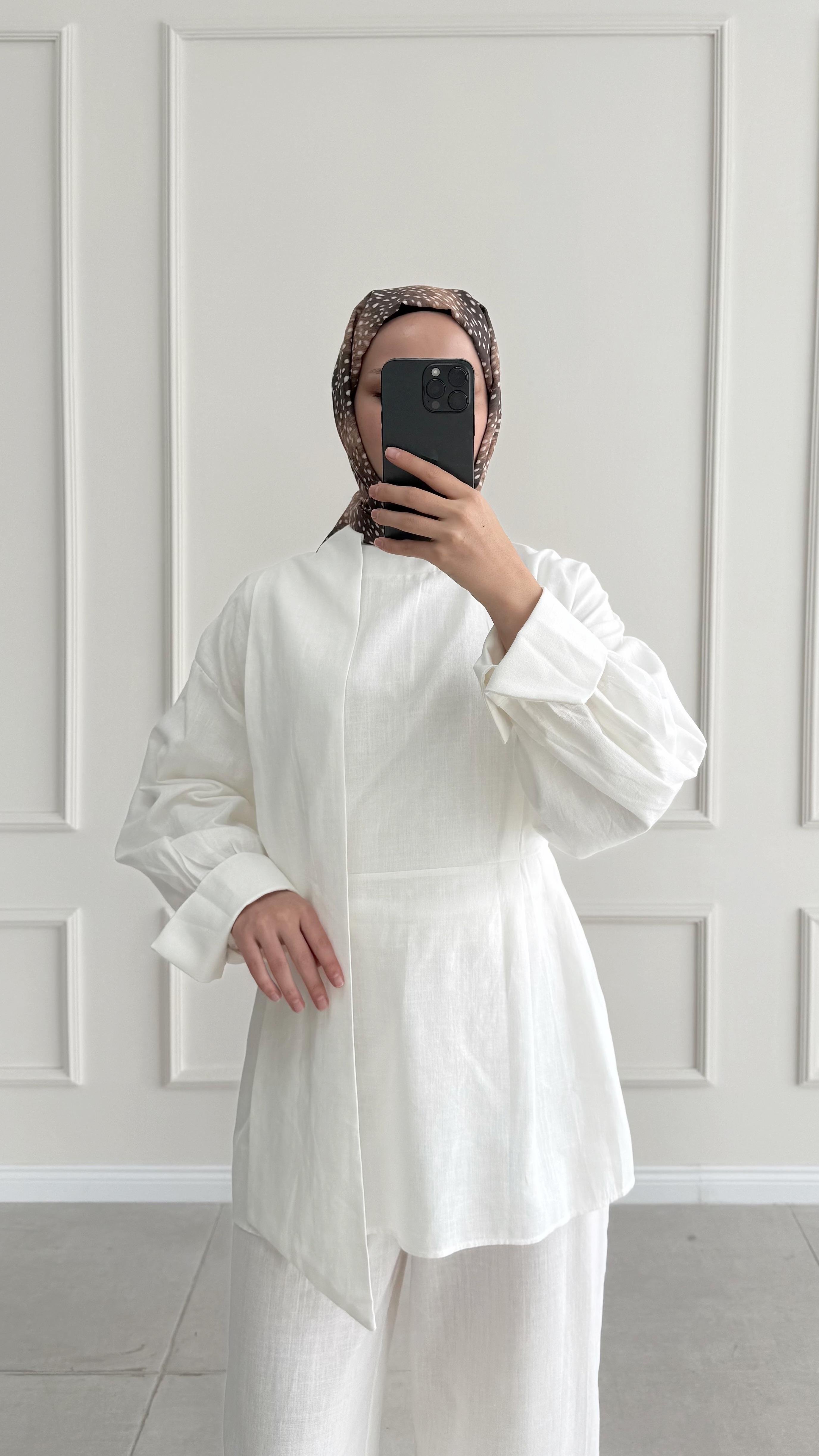 Jessica Şal Detaylı Ekru Keten Takım