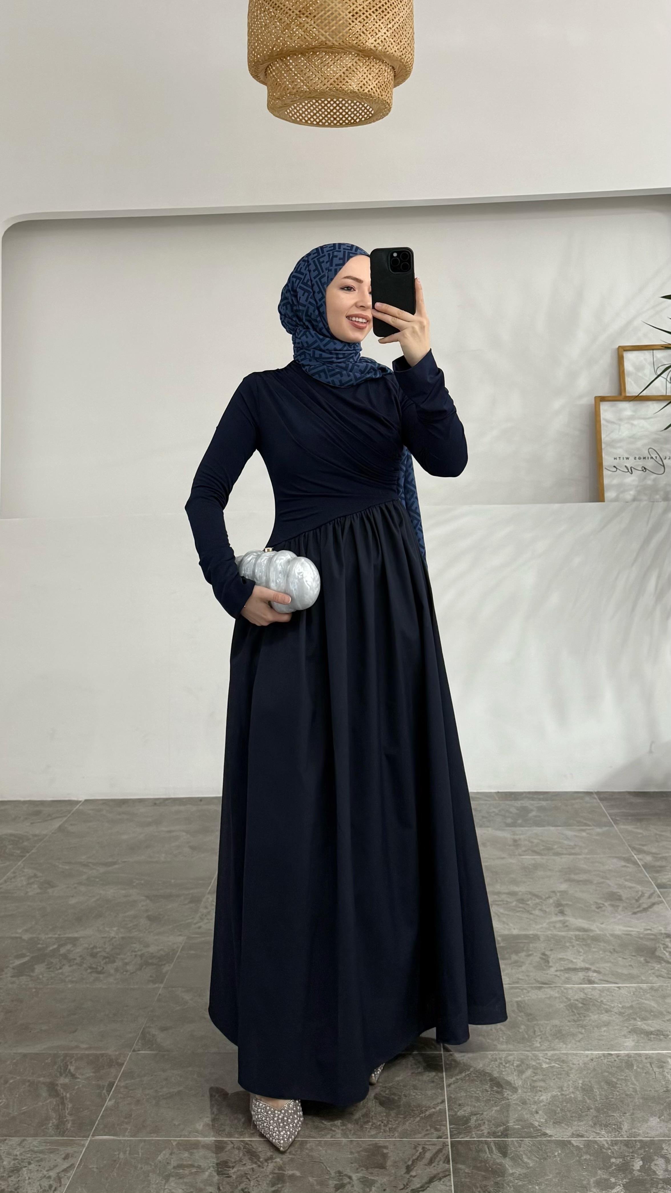 Kabben Lacivert Premıum Drapeli Elbise