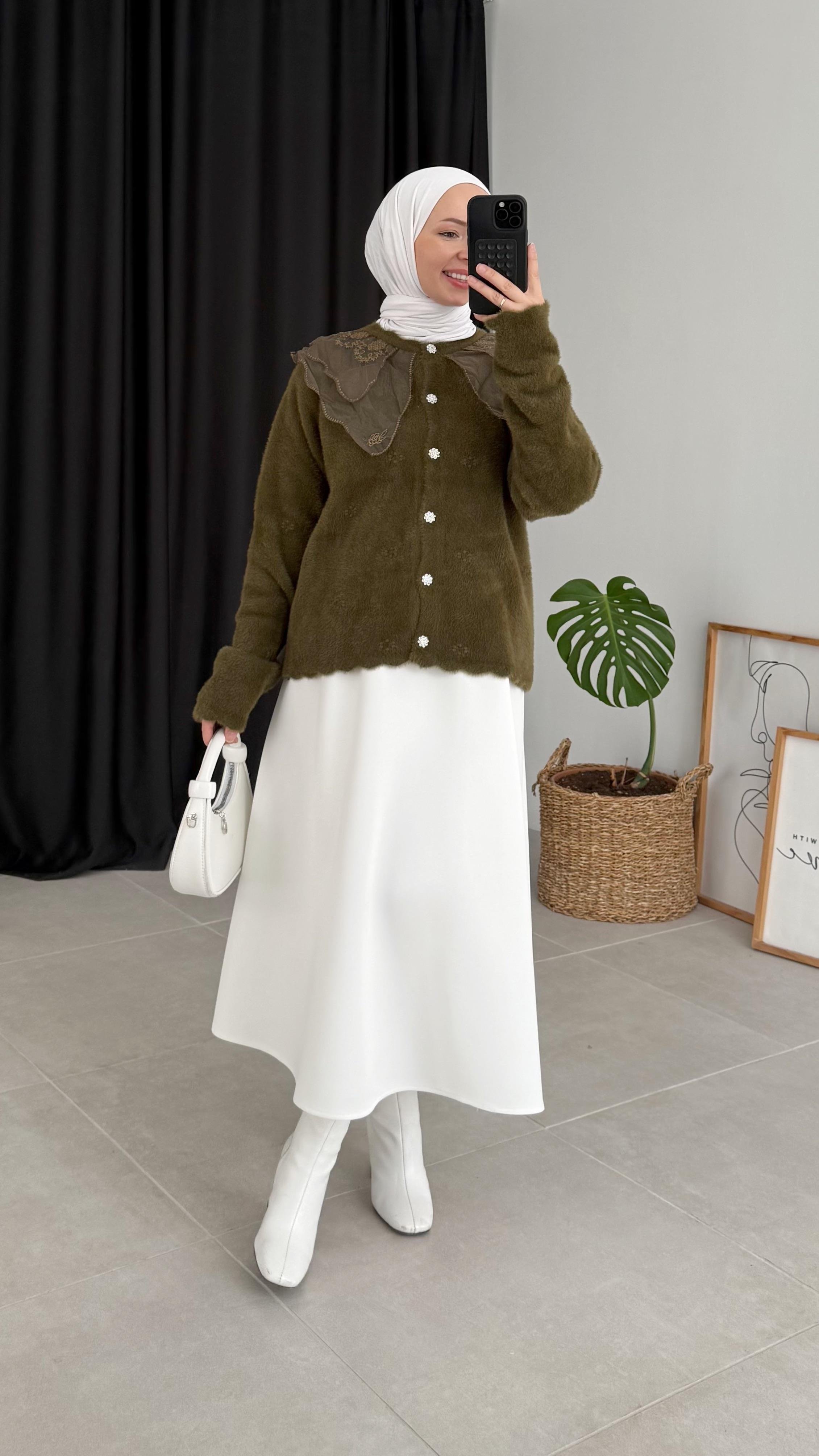 Kaley Bebe Yaka Haki Hırka 