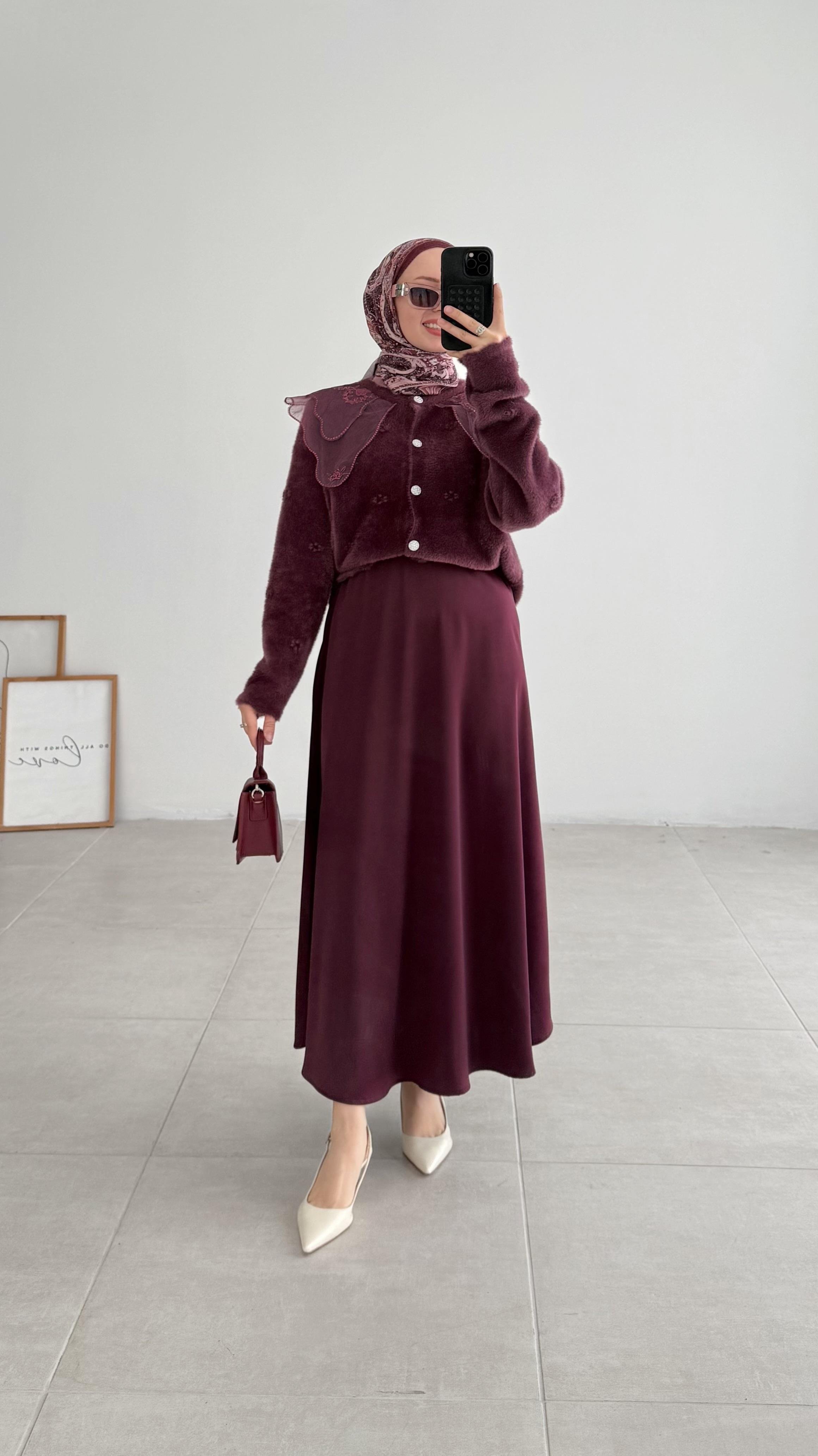 Kaley Bebe Yaka Mürdüm Hırka 