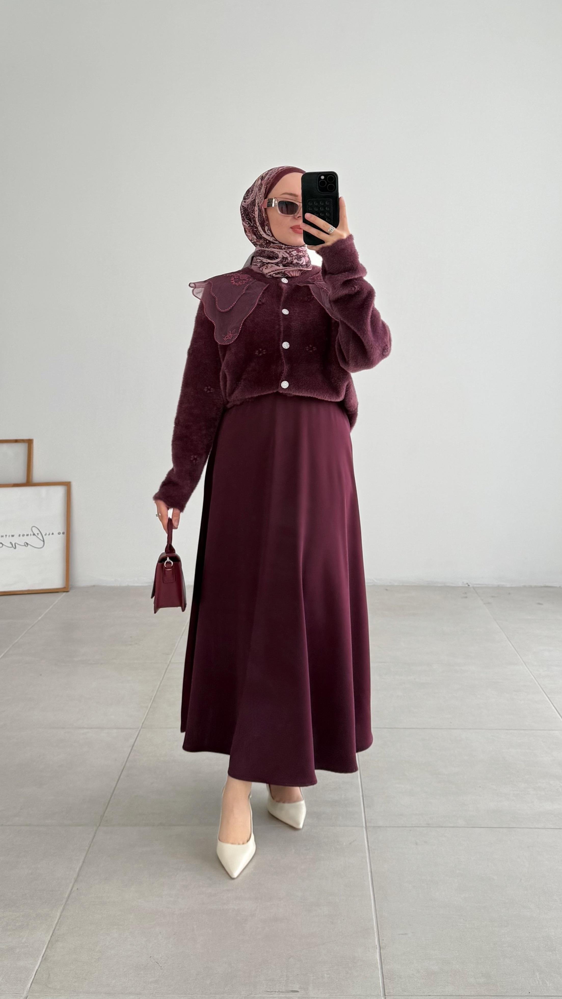 Kaley Bebe Yaka Mürdüm Hırka 