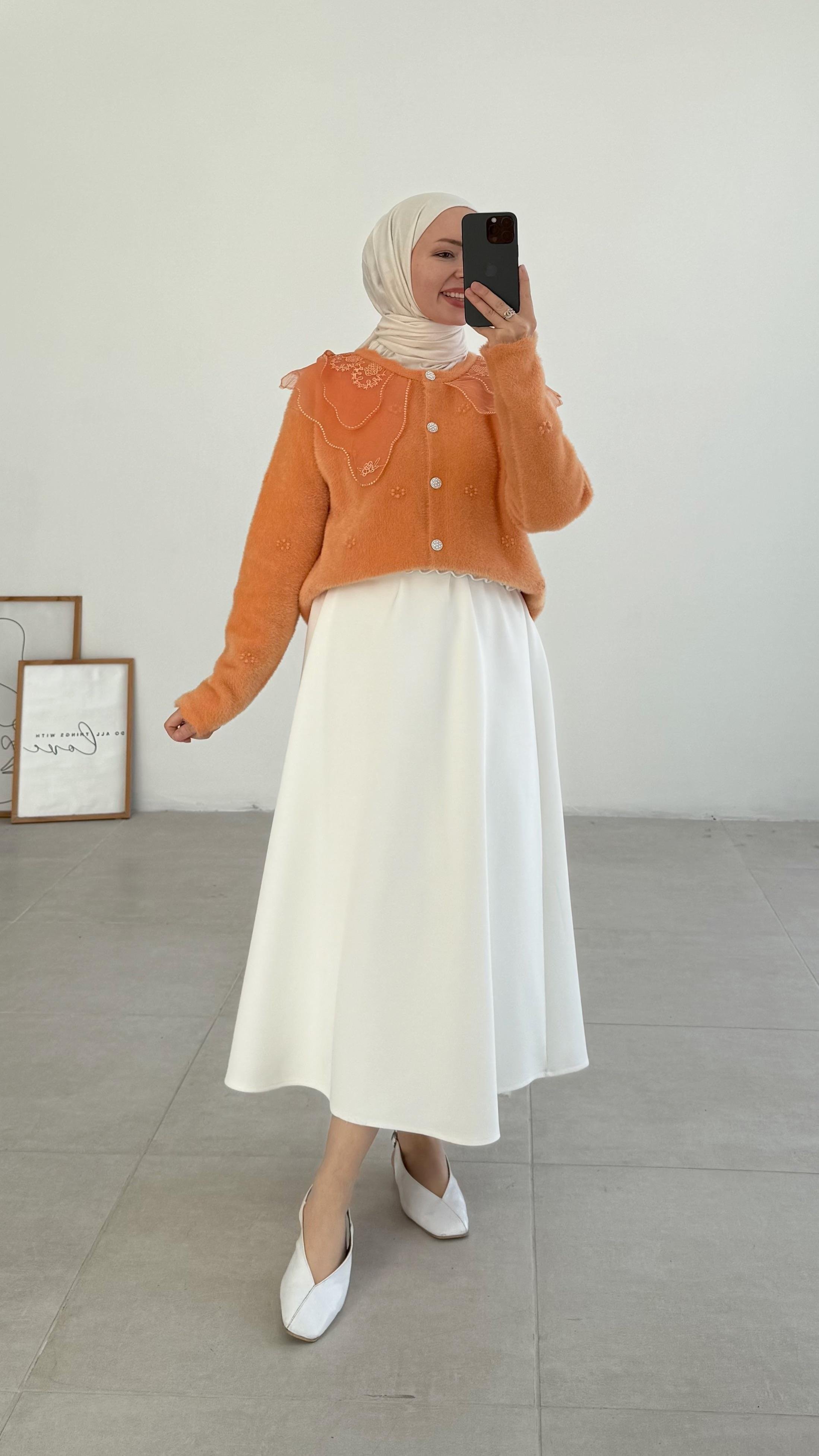 Kaley Bebe Yaka Turuncu Hırka 