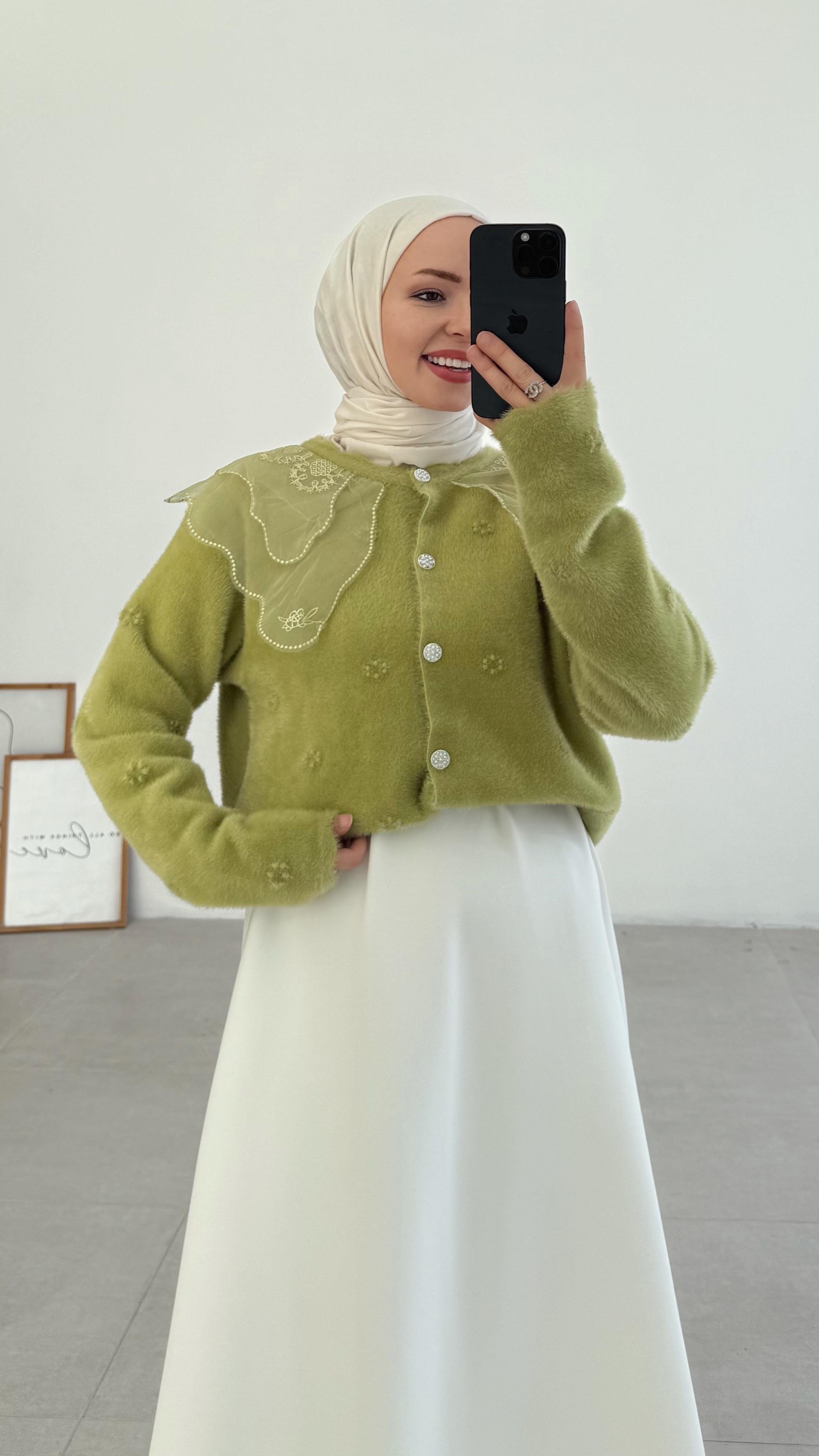 Kaley Bebe Yaka Yeşil Hırka 