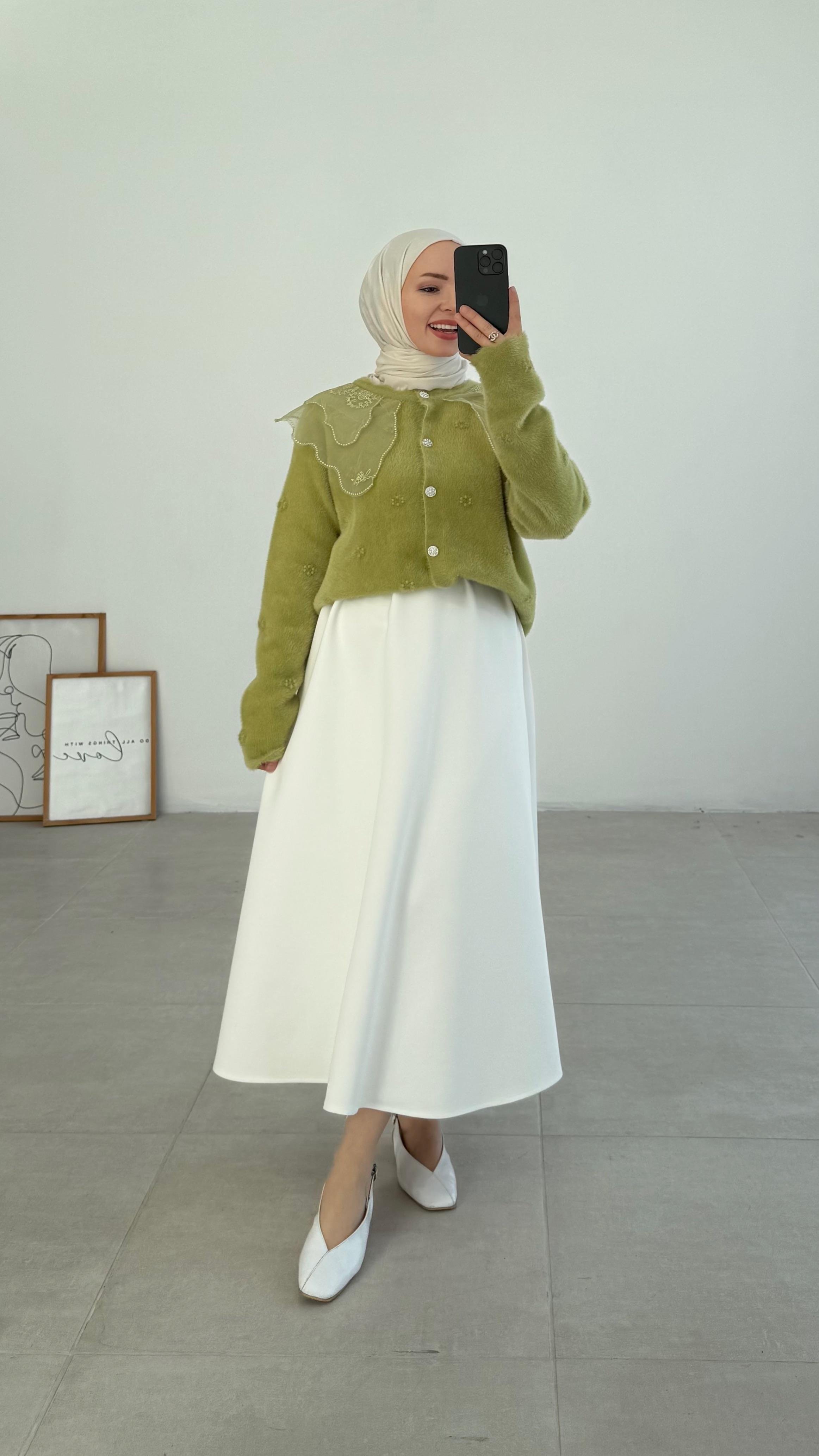 Kaley Bebe Yaka Yeşil Hırka 