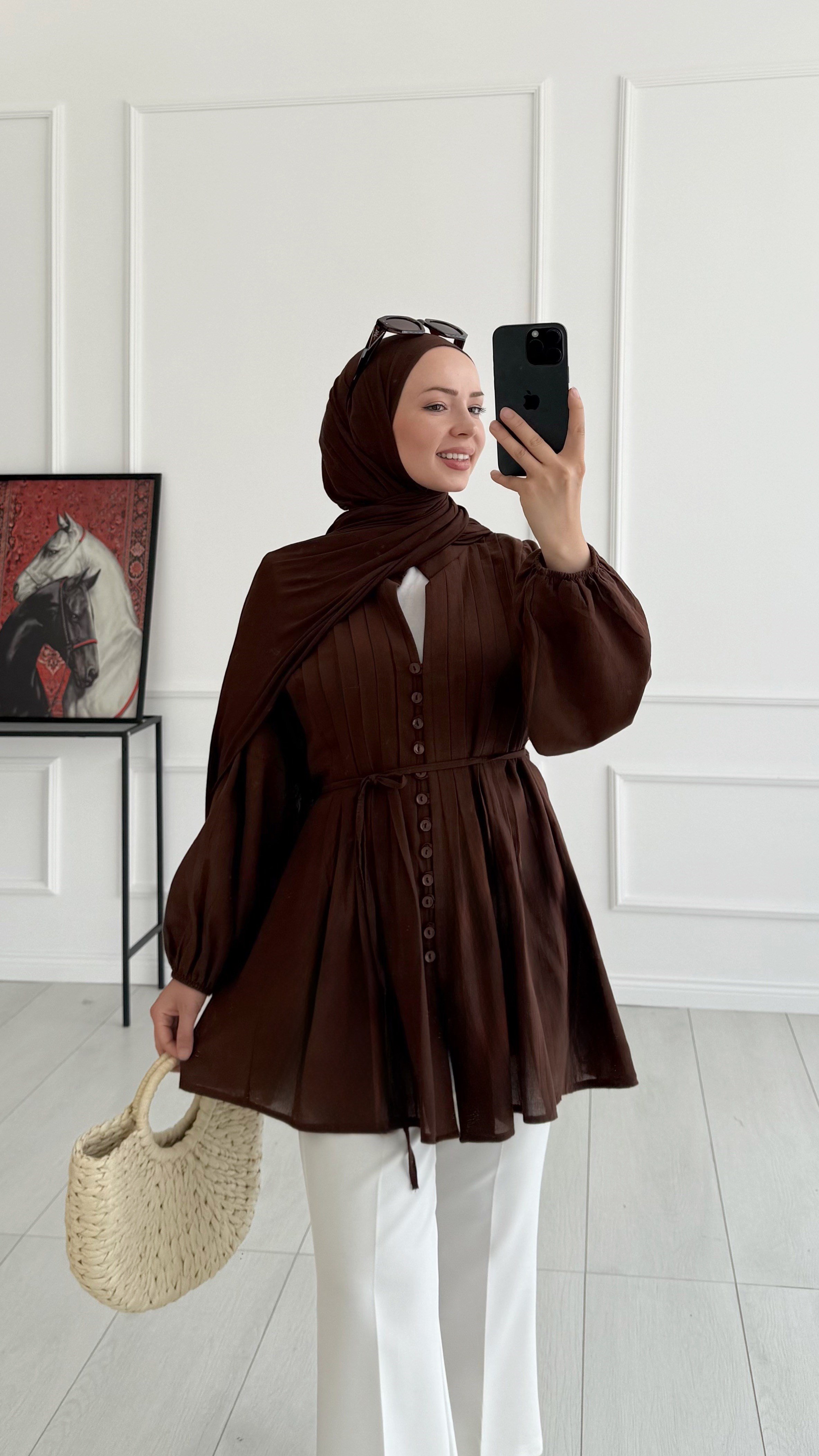 Kamasa Pileli Kahverengi Tunik