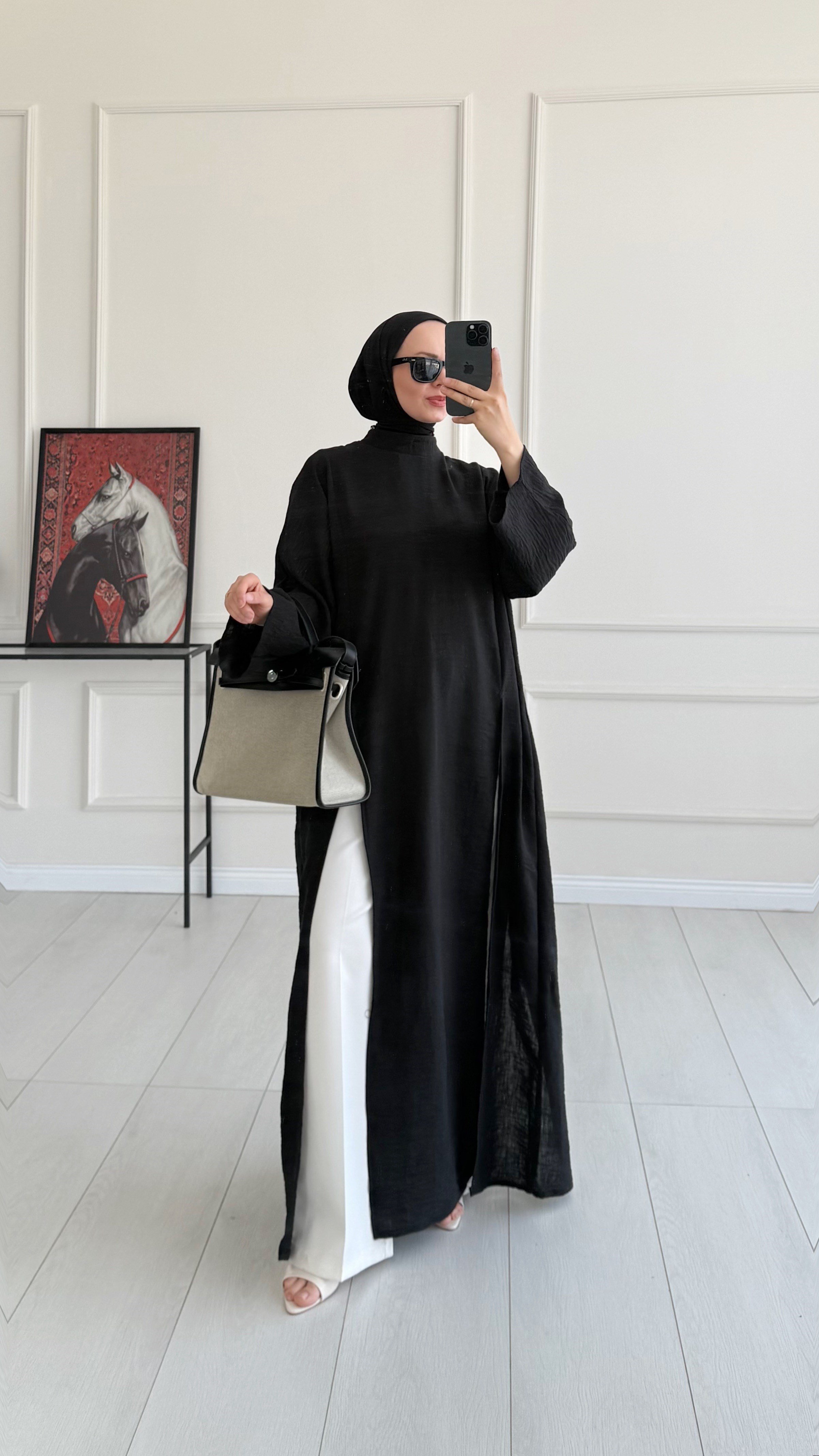 Kamila Oversize Arabic Yırtmaçlı Siyah Tunik 