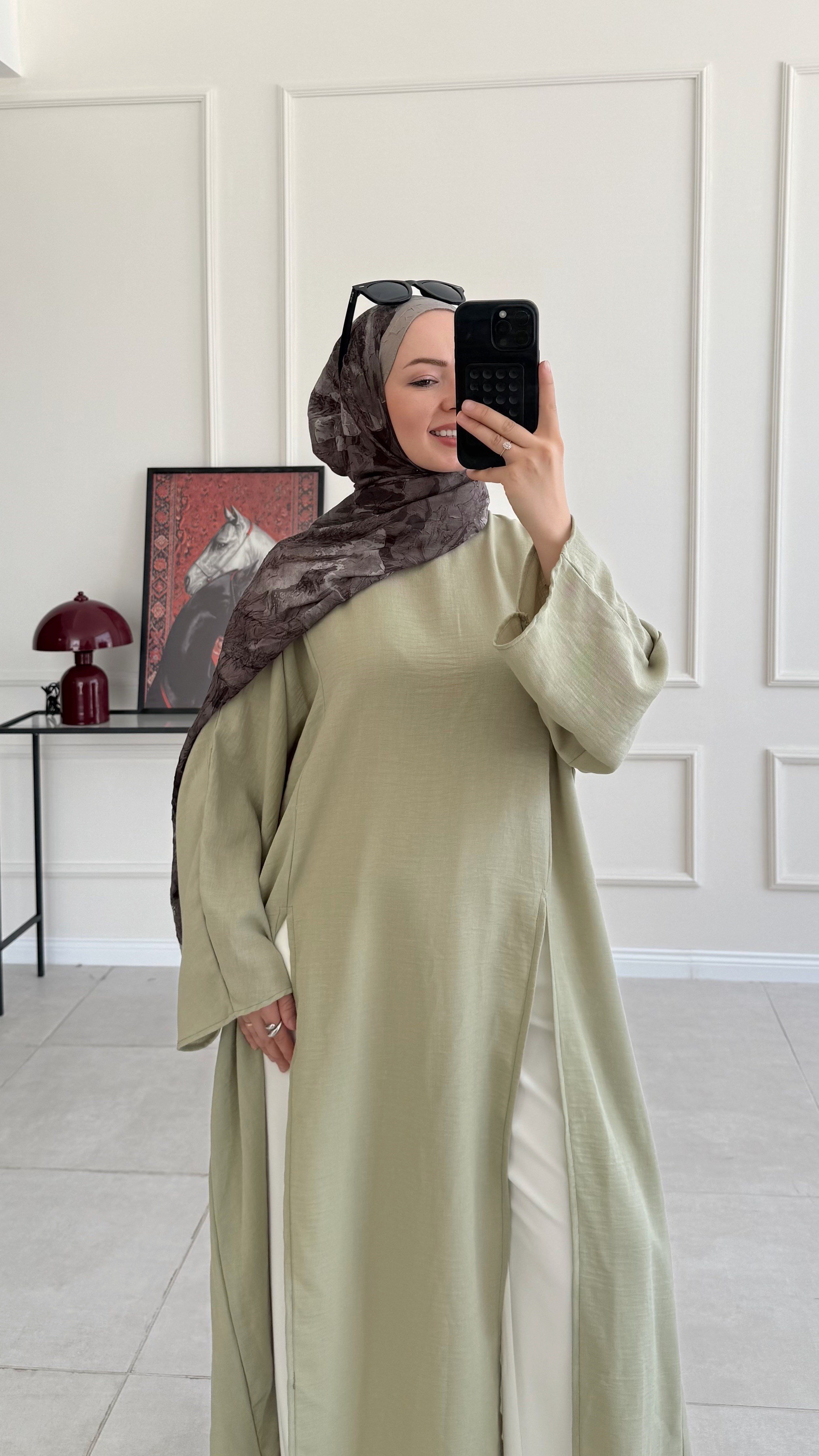 Kamila Oversize Arabic Yırtmaçlı Yeşil Tunik 