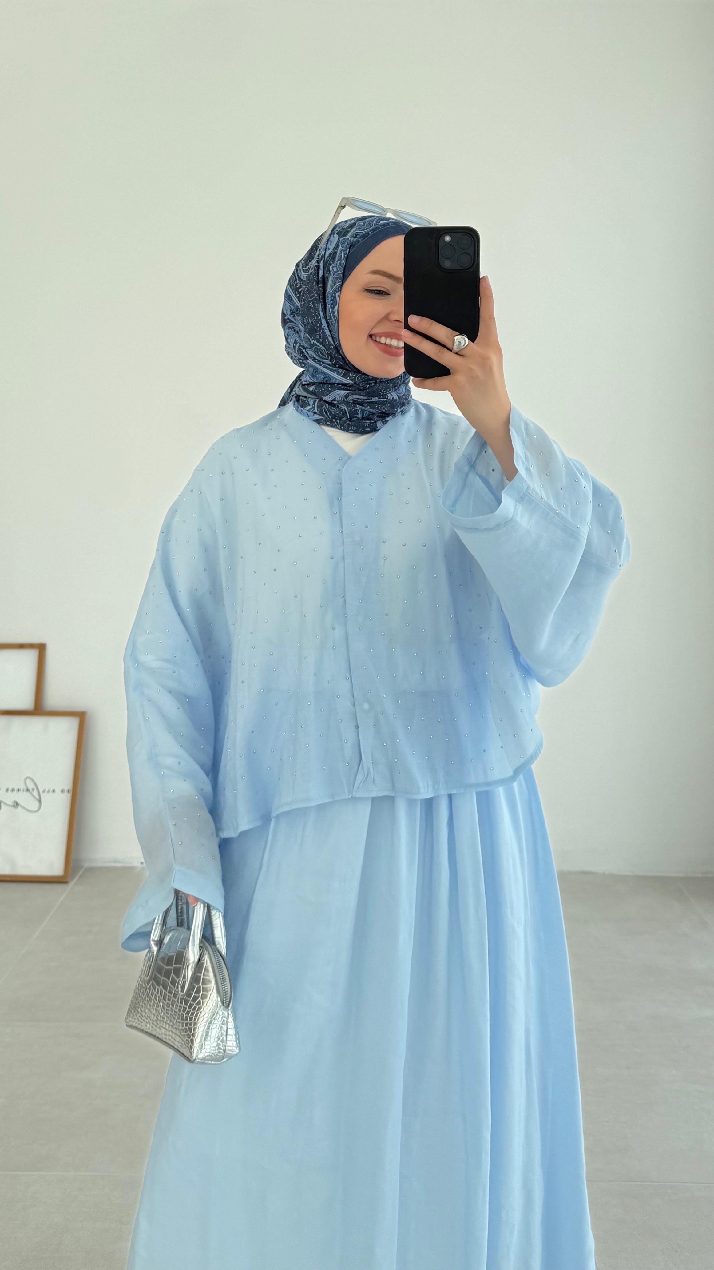 Kanes Pullu Mavi Müslin Takım