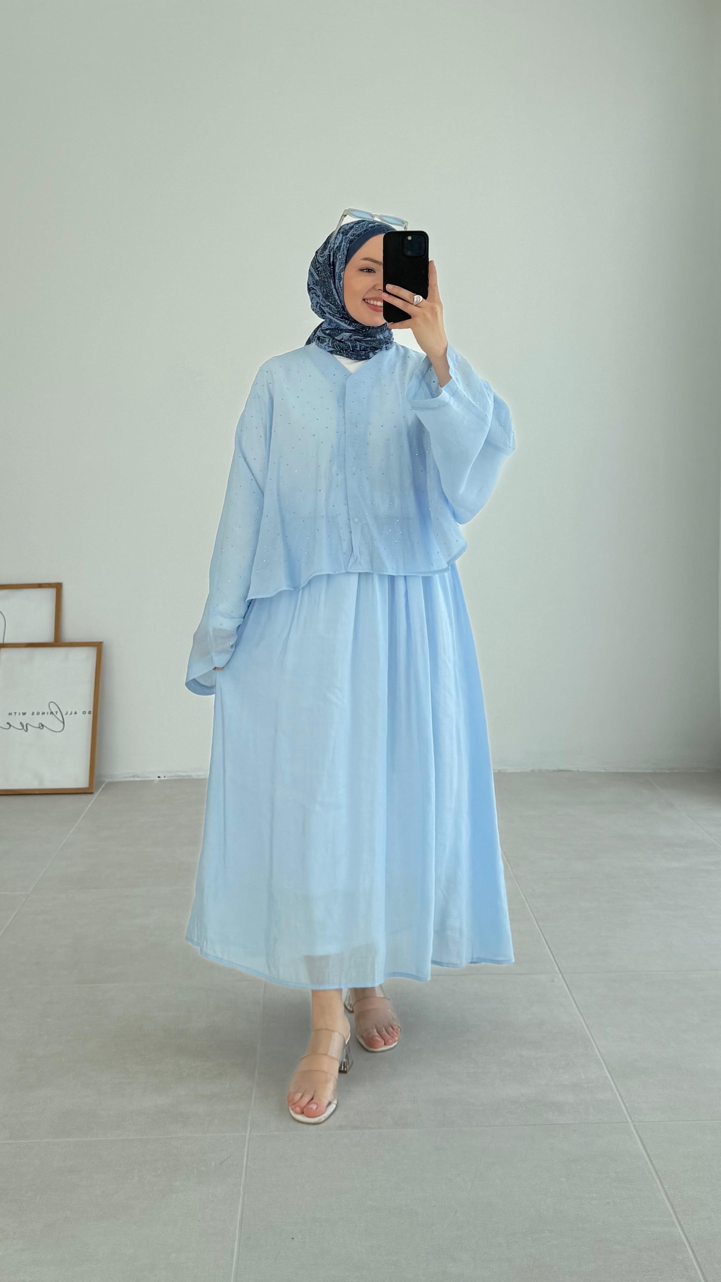 Kanes Pullu Mavi Müslin Takım